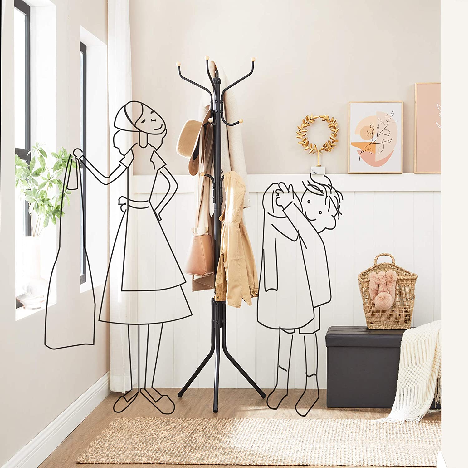 Samostojeća metalna vješalica za kapute, odjeću, visoka 182cm, crna | SONGMICS-vitahome.hr