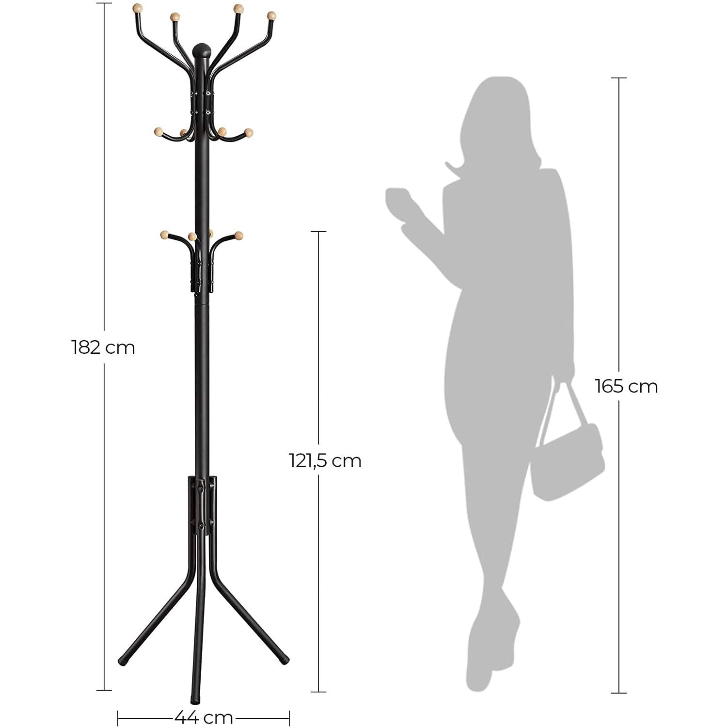 Samostojeća metalna vješalica za kapute, odjeću, visoka 182cm, crna | SONGMICS-vitahome.hr