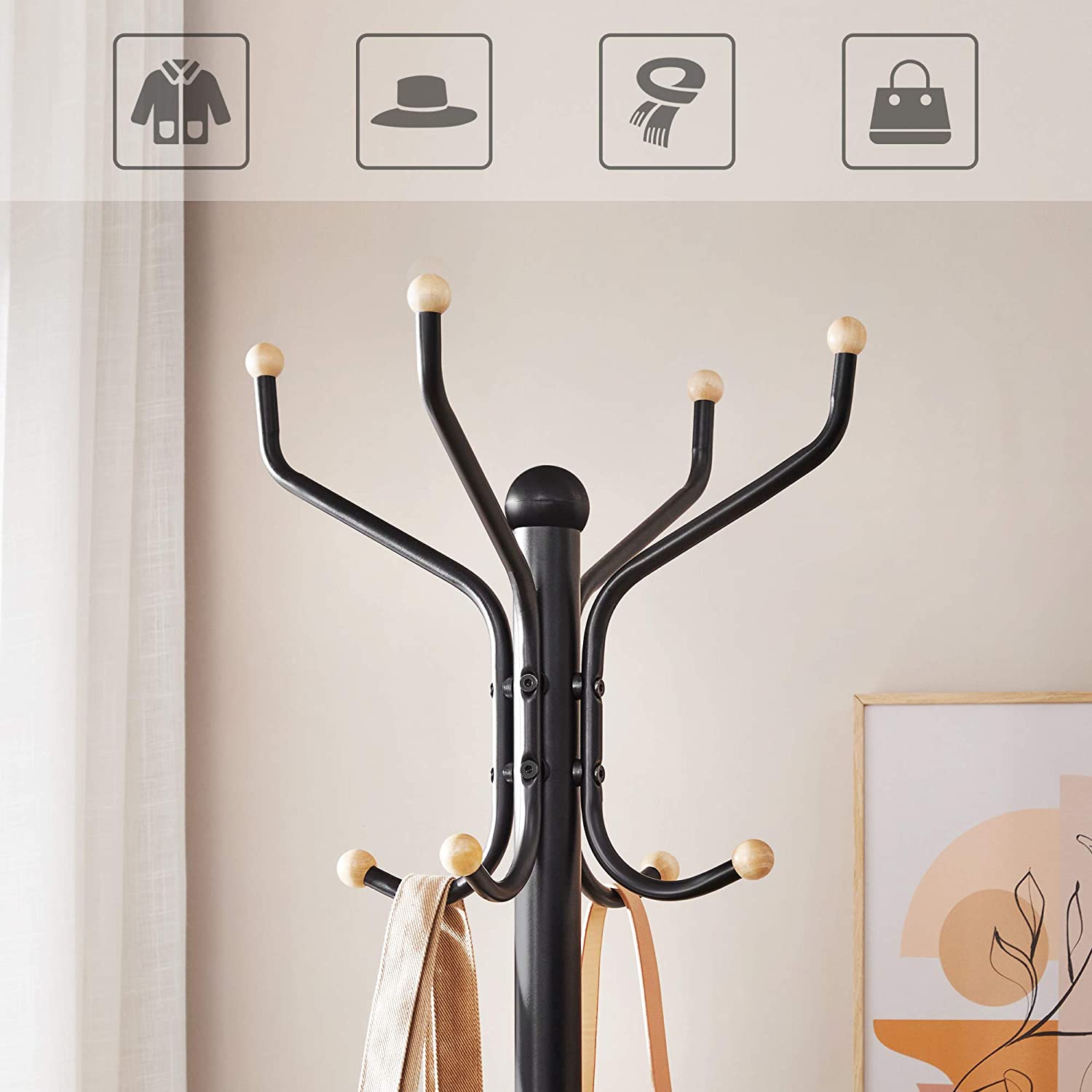 Samostojeća metalna vješalica za kapute, odjeću, visoka 182cm, crna | SONGMICS-vitahome.hr