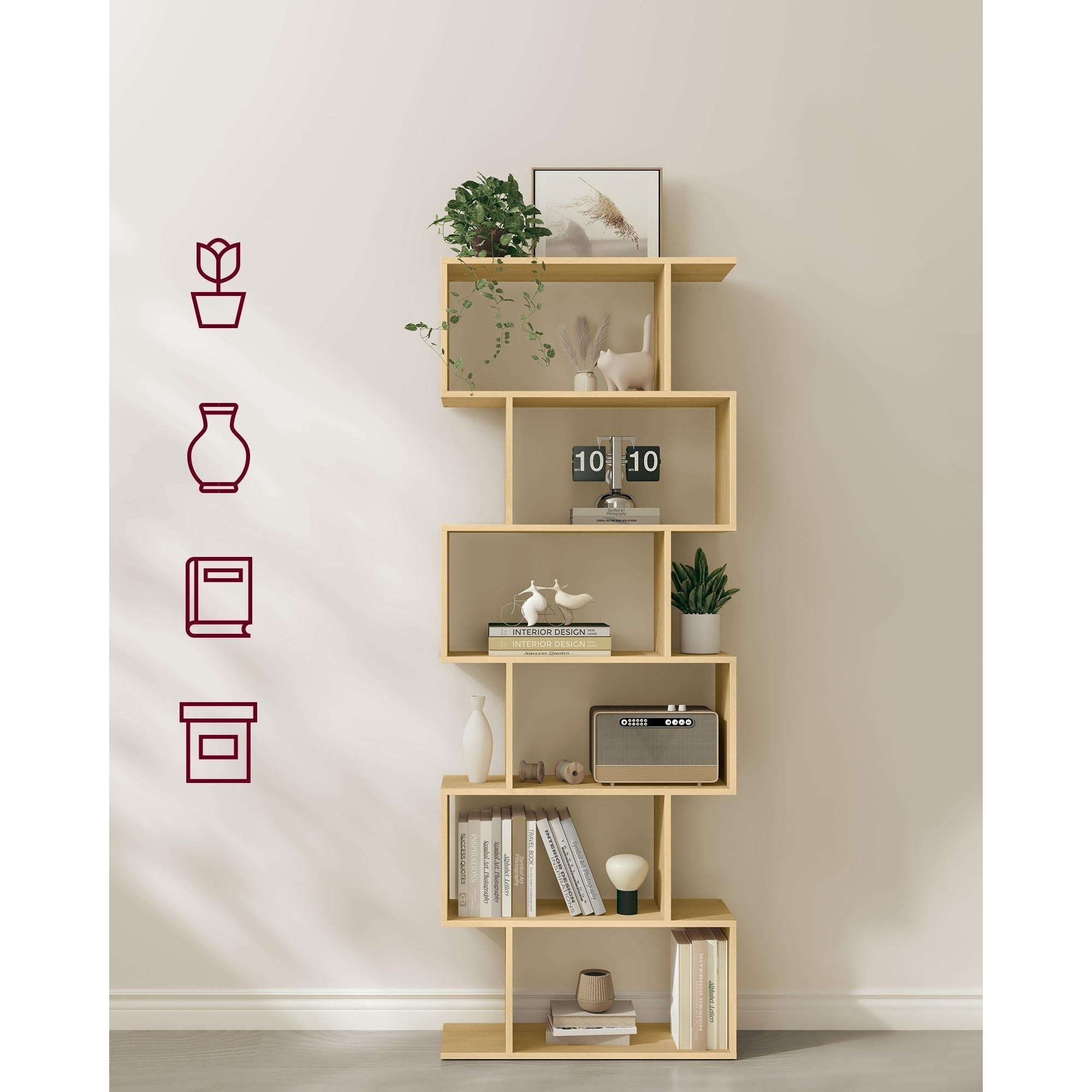 Samostojeća polica na 6 razina, 24 x 70 x 190,5 cm, prirodna boja hrasta | VASAGLE-VASAGLE-Vita Home