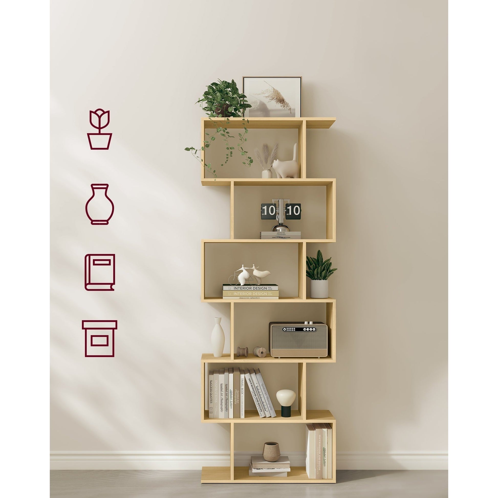 Samostojeća polica na 6 razina, 24 x 70 x 190,5 cm, prirodna boja hrasta | VASAGLE-VASAGLE-Vita Home