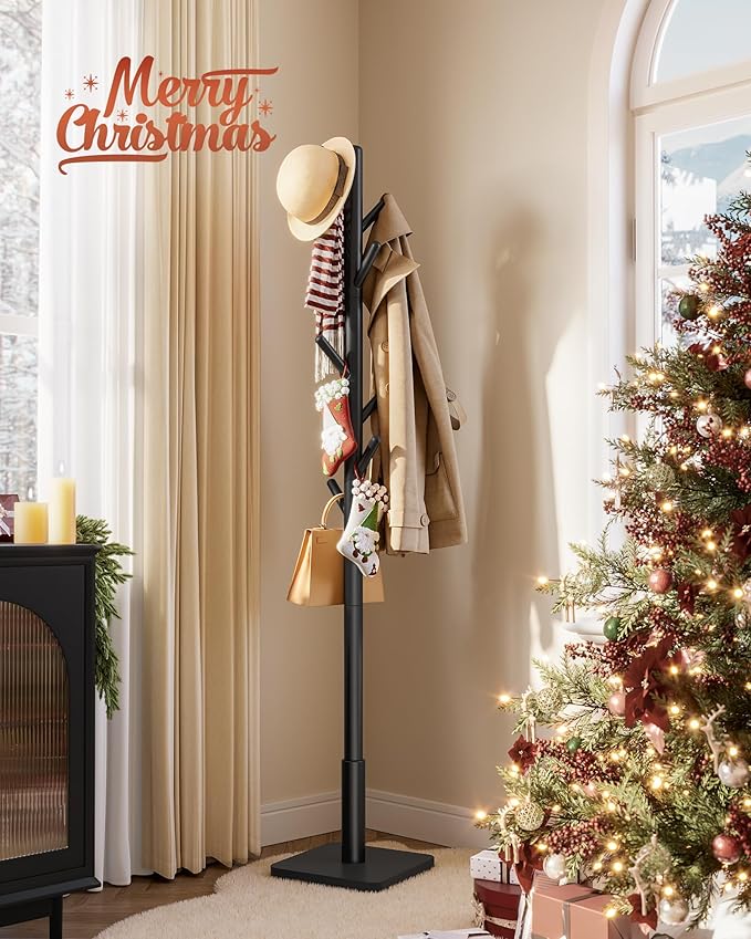 Samostojeća vješalica od punog drveta s podešavanjem visine, crna