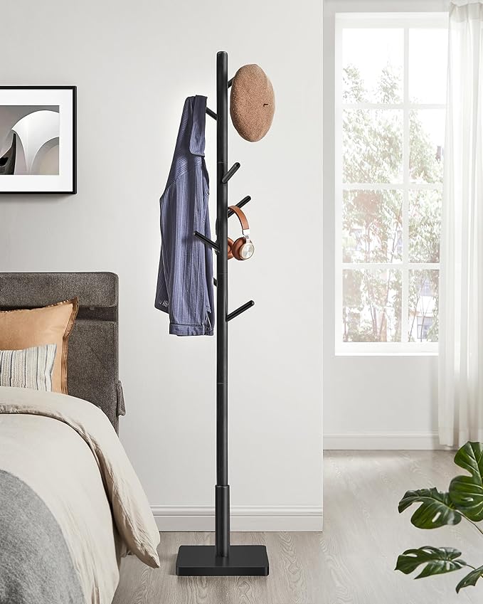 Samostojeća vješalica od punog drveta s podešavanjem visine, crna