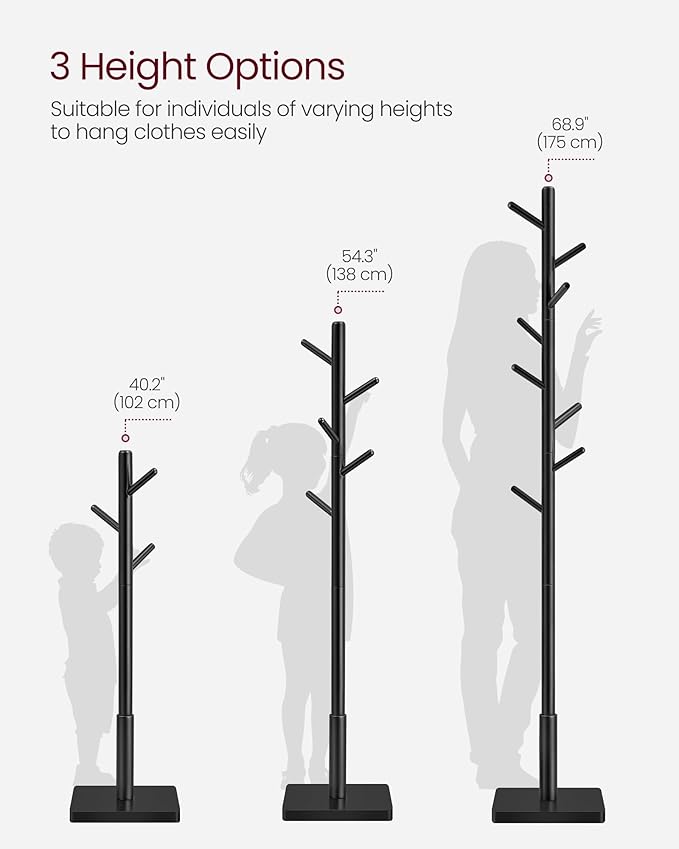 Samostojeća vješalica od punog drveta s podešavanjem visine, crna