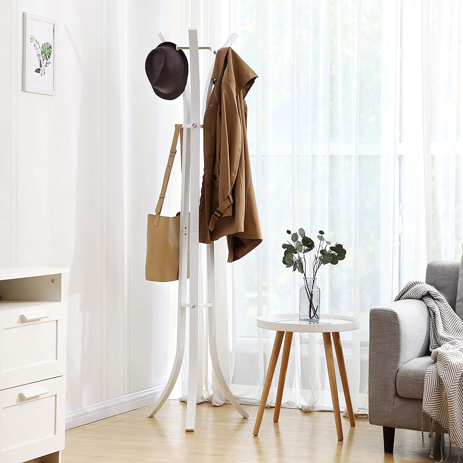 Samostojeća vješalica za kapute, odjeću, metalna, visoka 176cm, bijela | SONGMICS-vitahome.hr