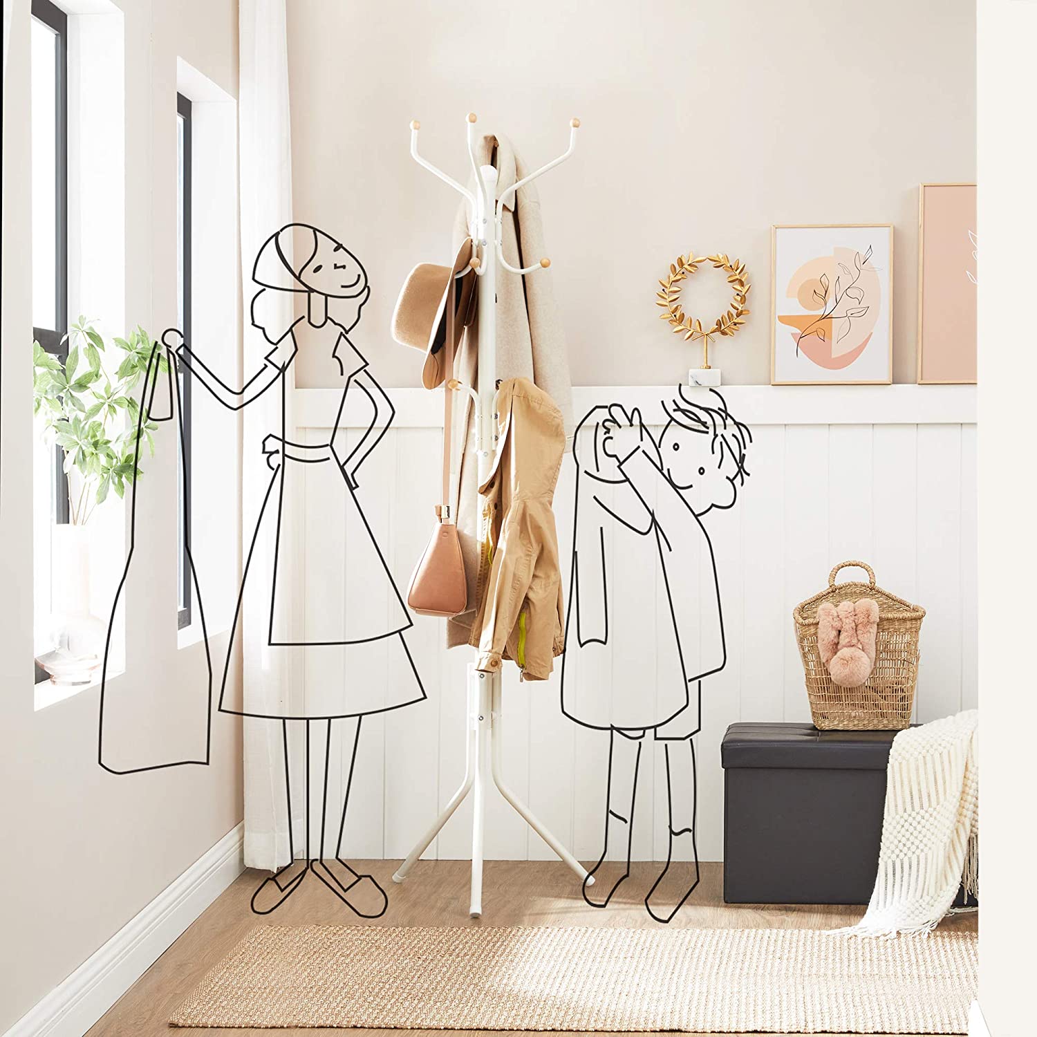 Samostojeća vješalica za kapute, odjeću, metalna, visoka 182 cm, bijela | SONGMICS-vitahome.hr