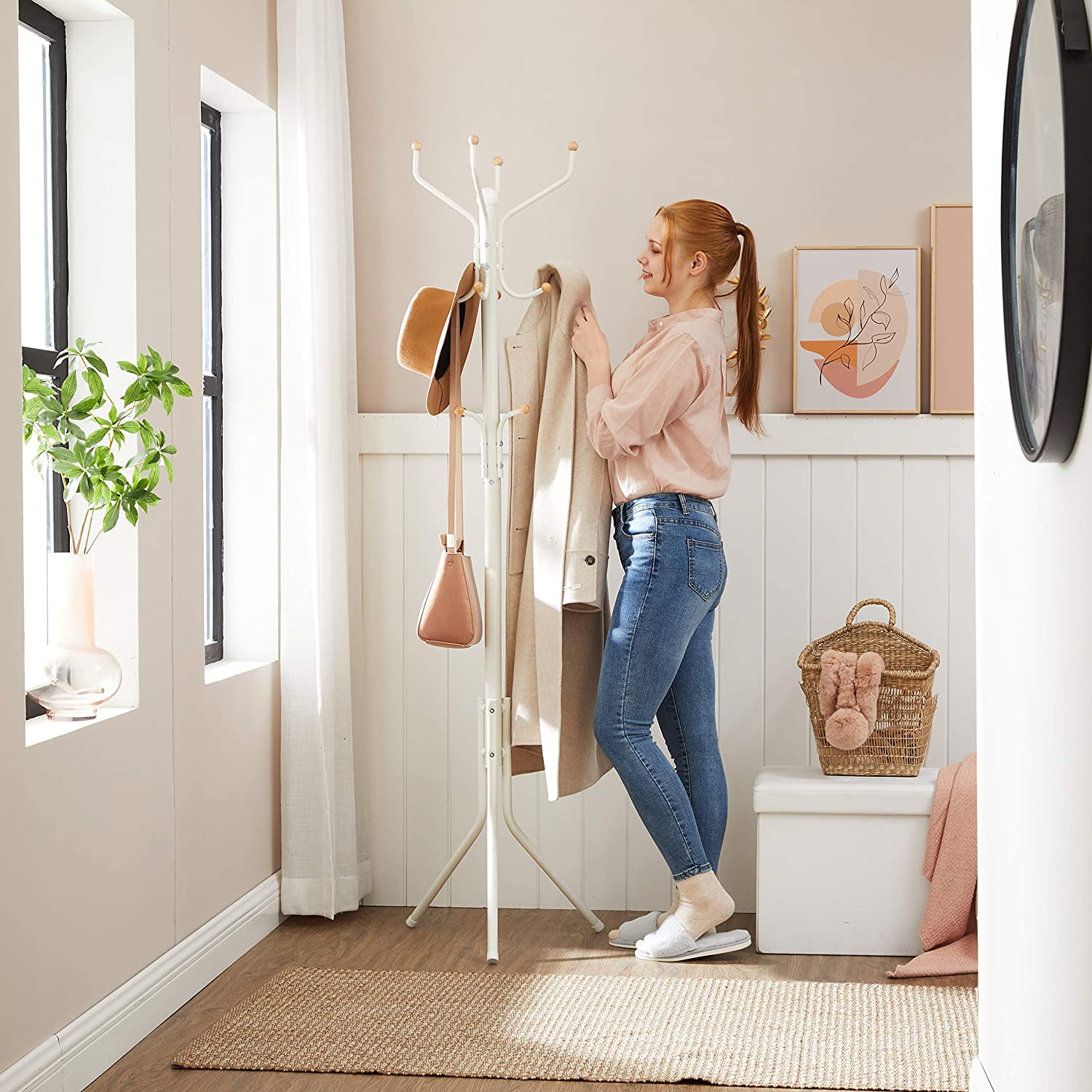 Samostojeća vješalica za kapute, odjeću, metalna, visoka 182 cm, bijela | SONGMICS-vitahome.hr
