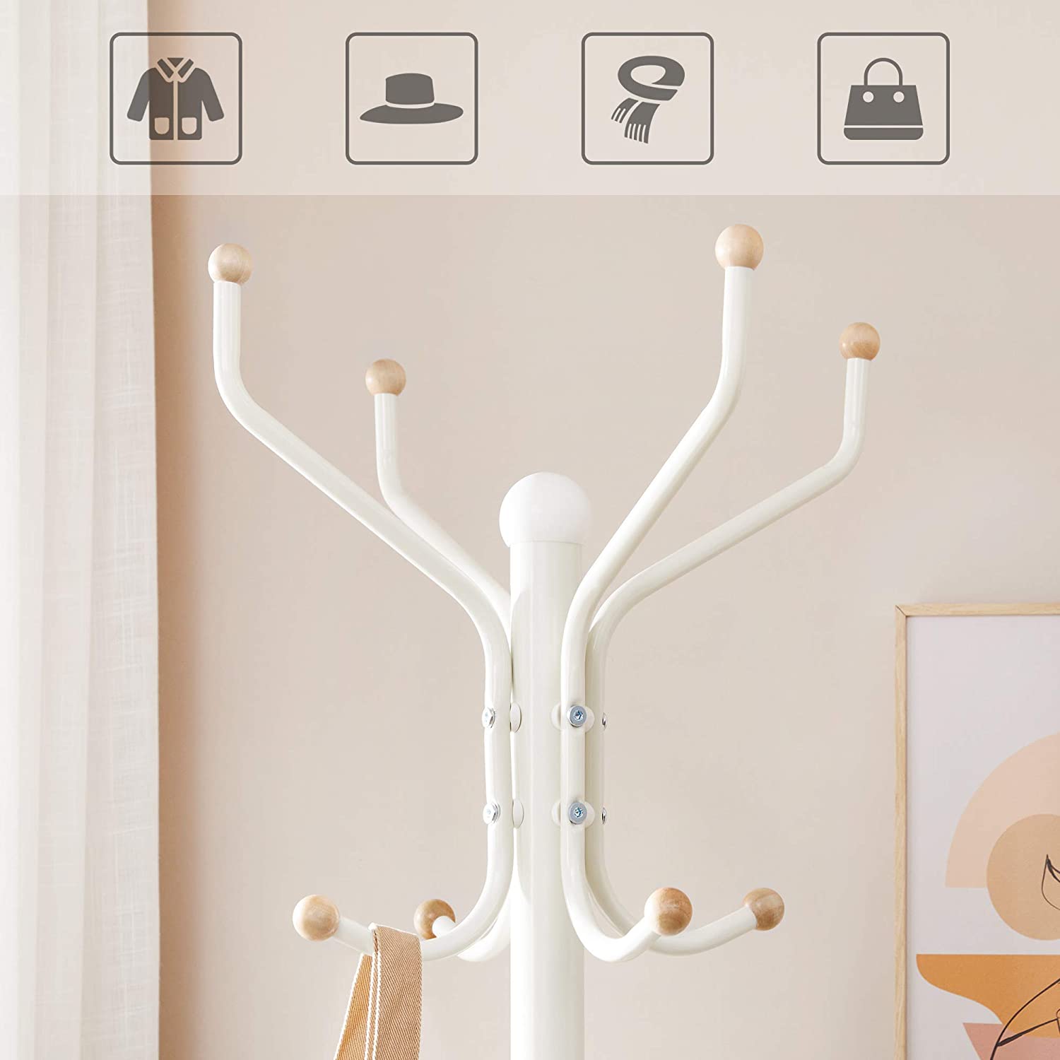 Samostojeća vješalica za kapute, odjeću, metalna, visoka 182 cm, bijela | SONGMICS-vitahome.hr