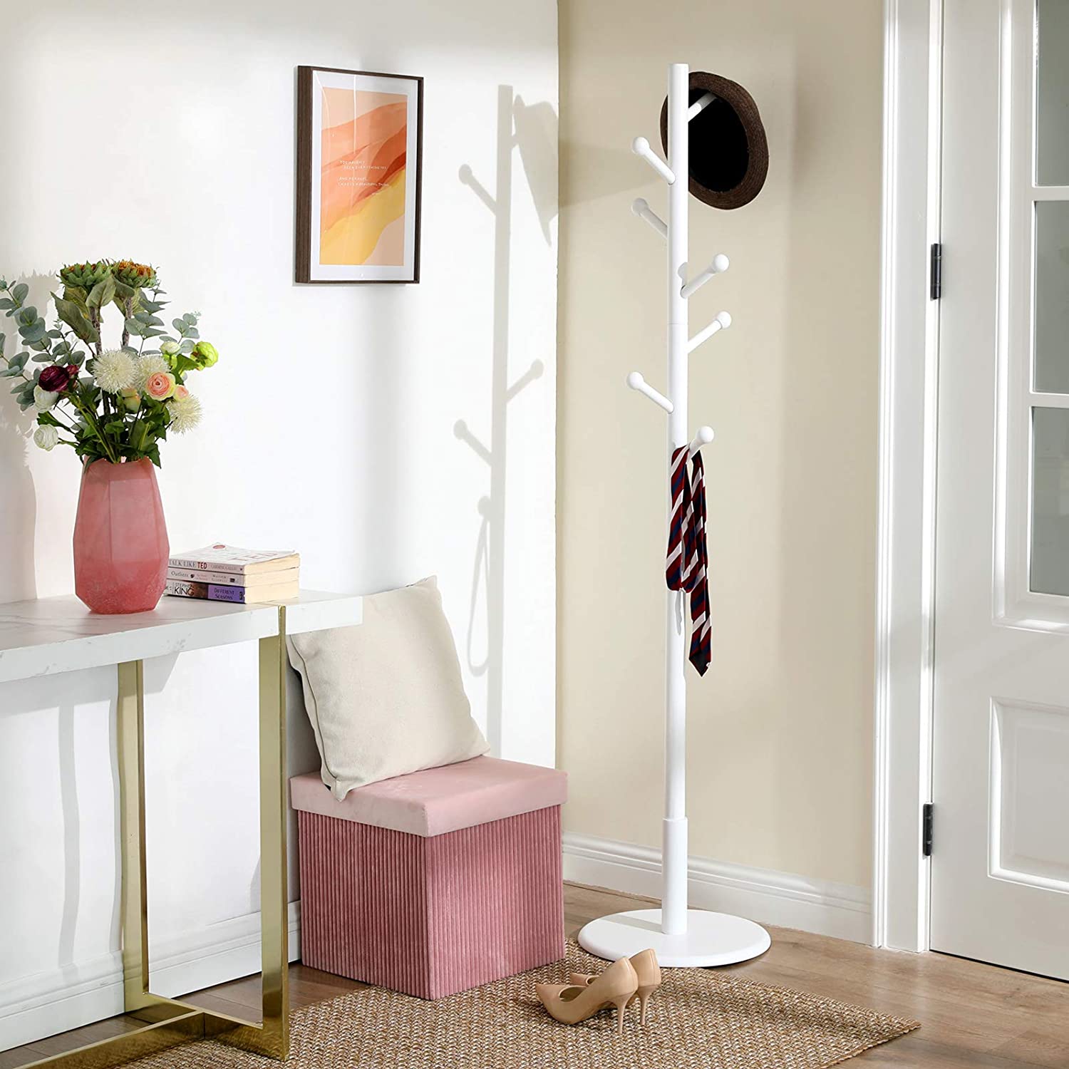 Samostojeća vješalica za kapute, odjeću, visoka 175 cm, bijela, | VASAGLE-vitahome.hr