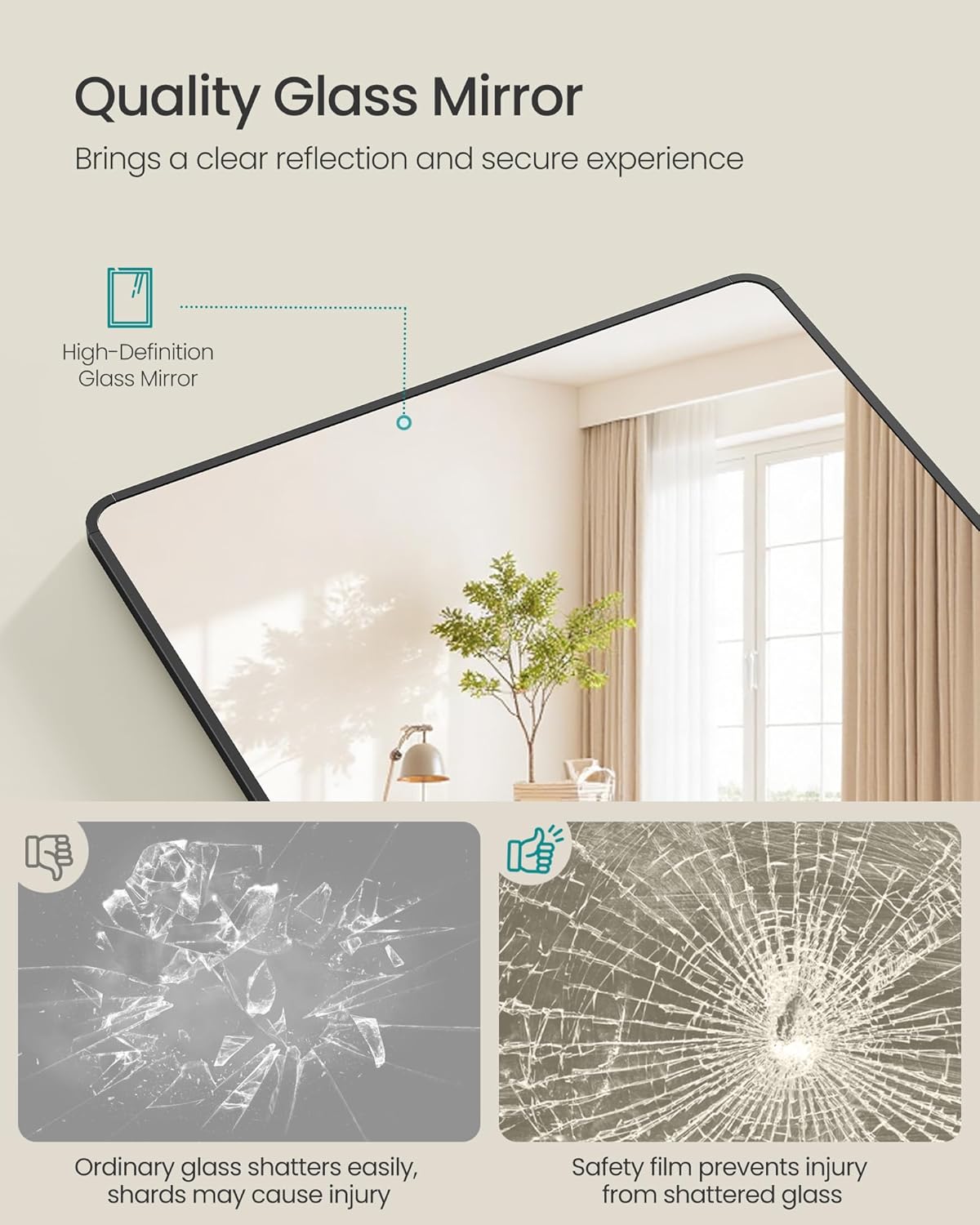 Samostojeće ogledalo, 165 x 60 cm, crno