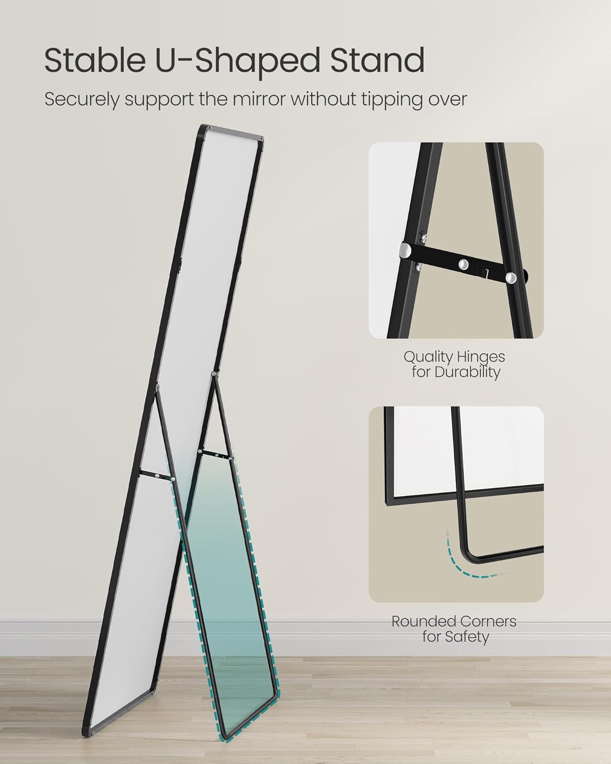 Samostojeće ogledalo, 165 x 60 cm, crno