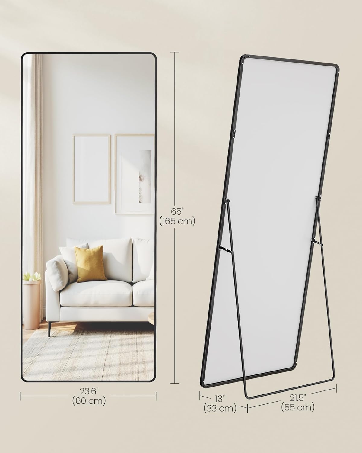 Samostojeće ogledalo, 165 x 60 cm, crno