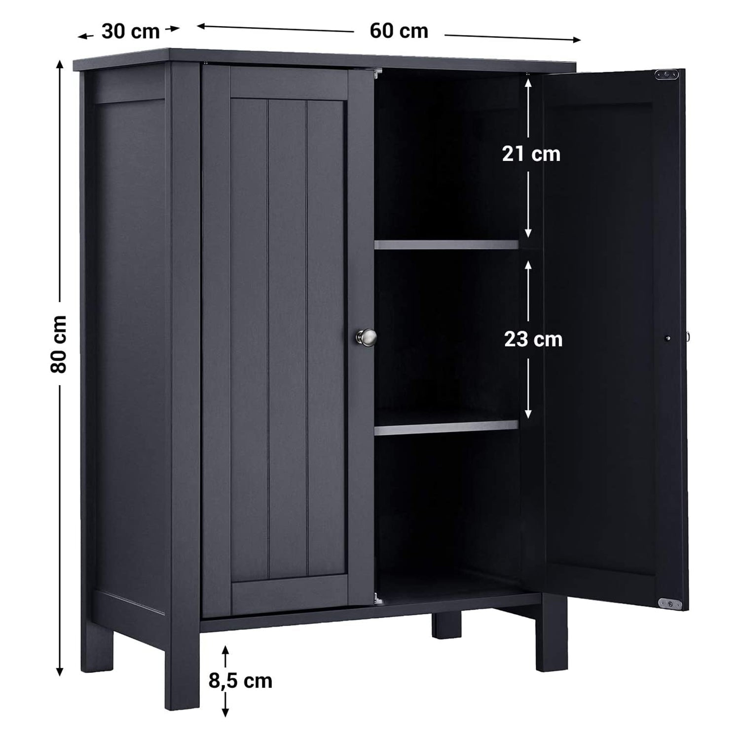 samostojeći kupaonski ormarić s 2 vrata, 60 x 80 x 30 cm sivi | Vasagle-vitahome.hr
