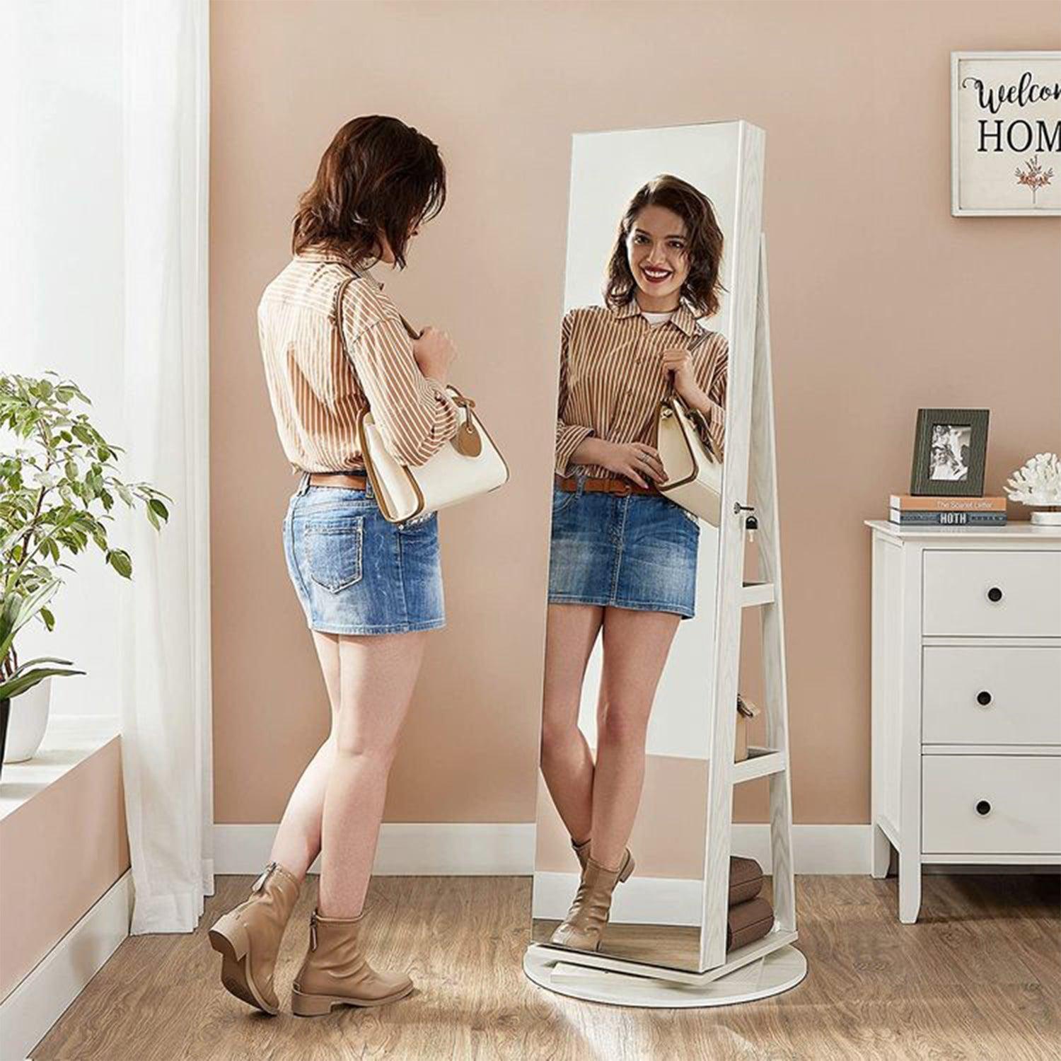 samostojeći ormarić za nakit s ogledalom, na zaključavanje, sa 6 LED svjetala, rotirajući za 360° | SONGMICS-vitahome.hr