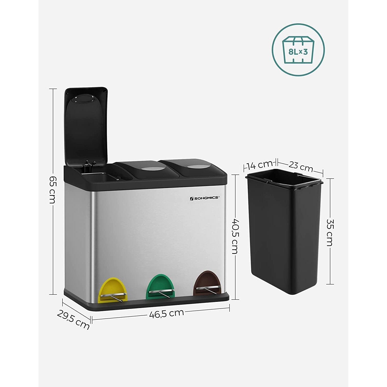 Selektivni sakupljač otpada, kanta za smeće nehrđajući čelik 24L | SONGMICS-vitahome.hr