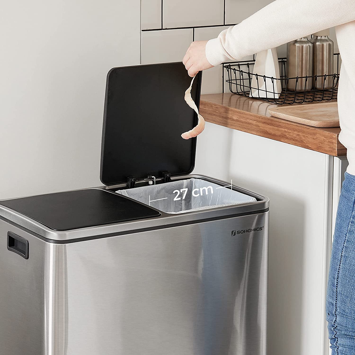 Selektivni sakupljač otpada, s 2 plastične unutarnje posude, 2 x 30 L | SONGMICS-vitahome.hr