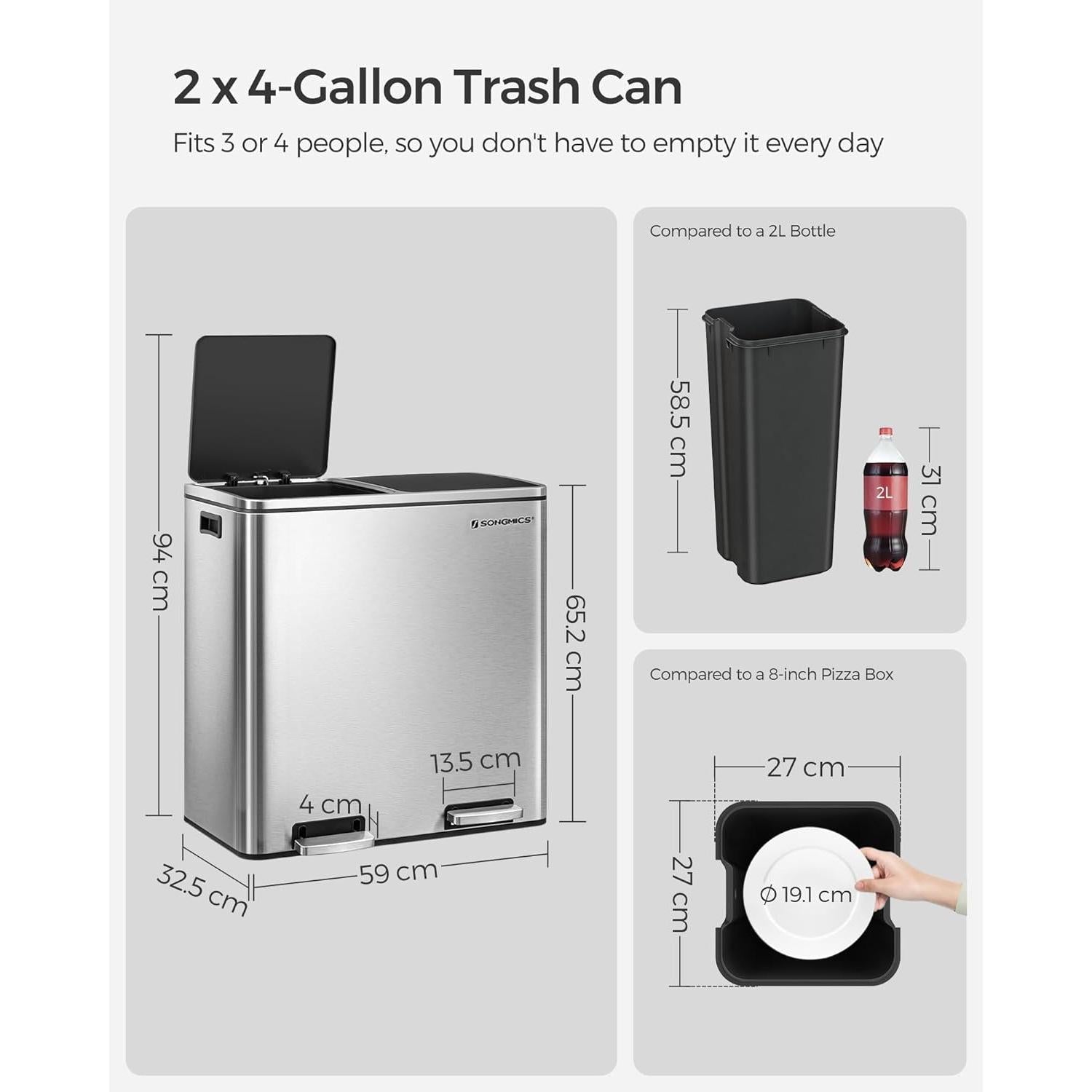 Selektivni sakupljač otpada, s 2 plastične unutarnje posude, 2 x 30 L | SONGMICS-vitahome.hr