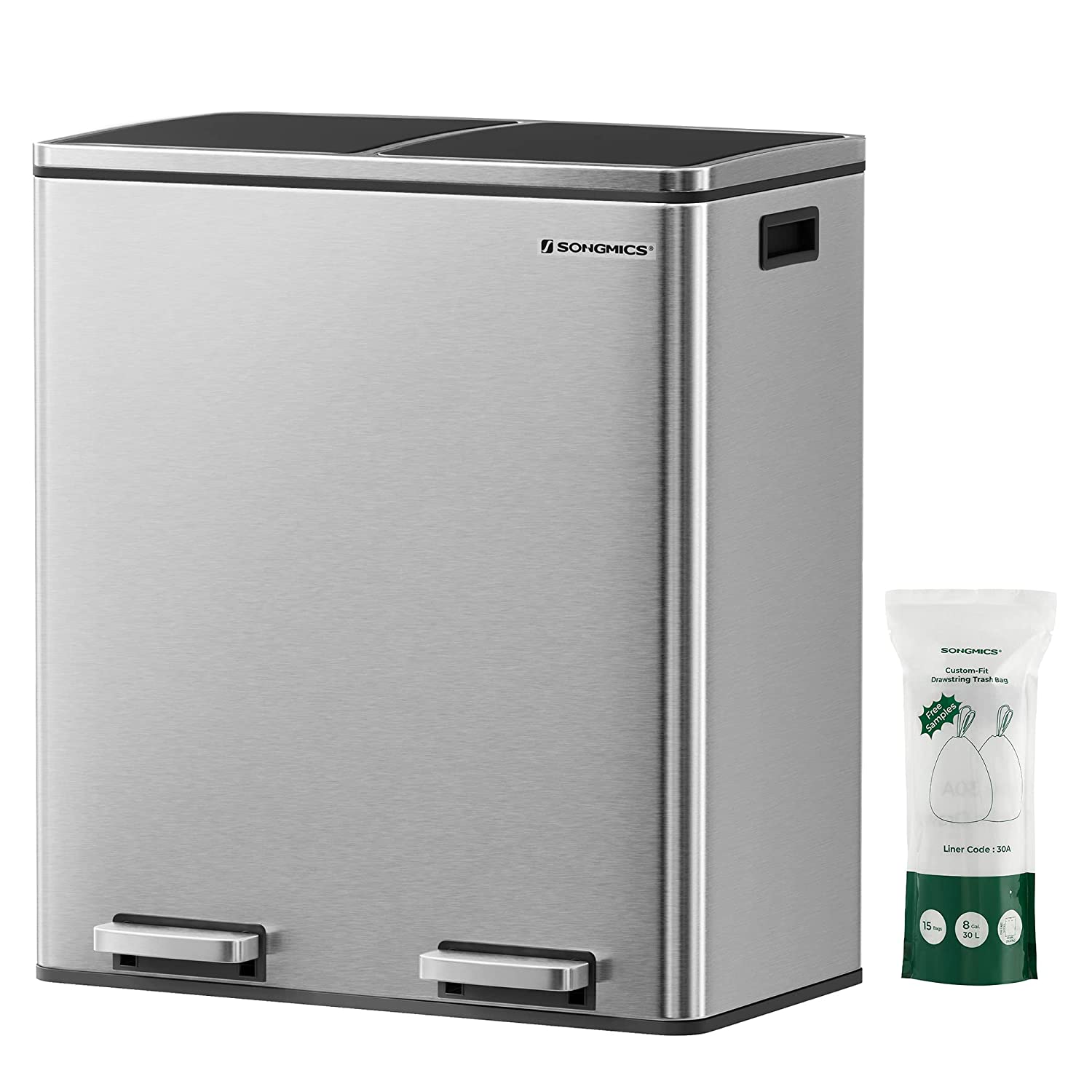 Selektivni sakupljač otpada, s 2 plastične unutarnje posude, 2 x 30 L | SONGMICS-vitahome.hr