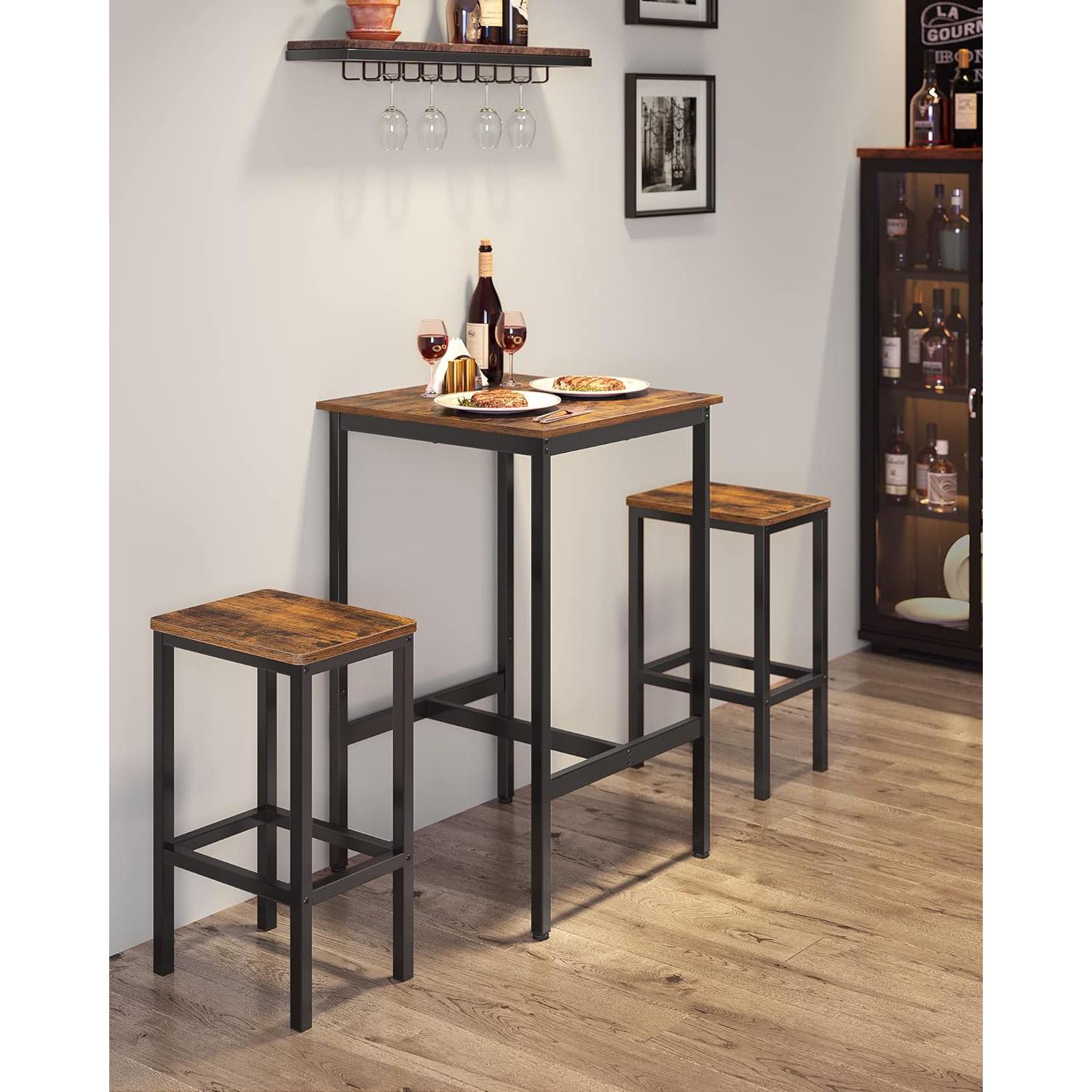 Set barski stol i dvije barske stolice, blagovaonski set, rustikalno smeđe-crni | VASAGLE-vitahome.hr