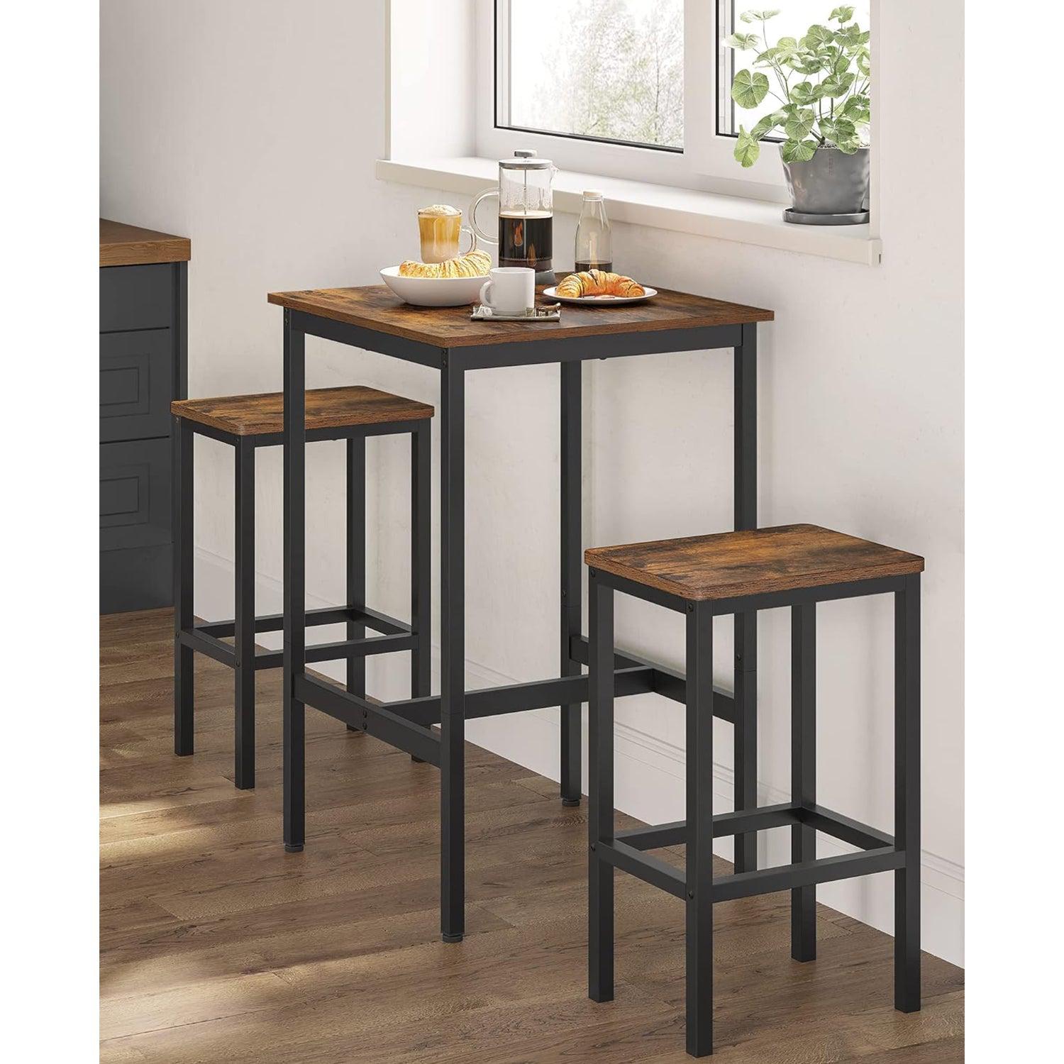 Set barski stol i dvije barske stolice, blagovaonski set, rustikalno smeđe-crni | VASAGLE-vitahome.hr