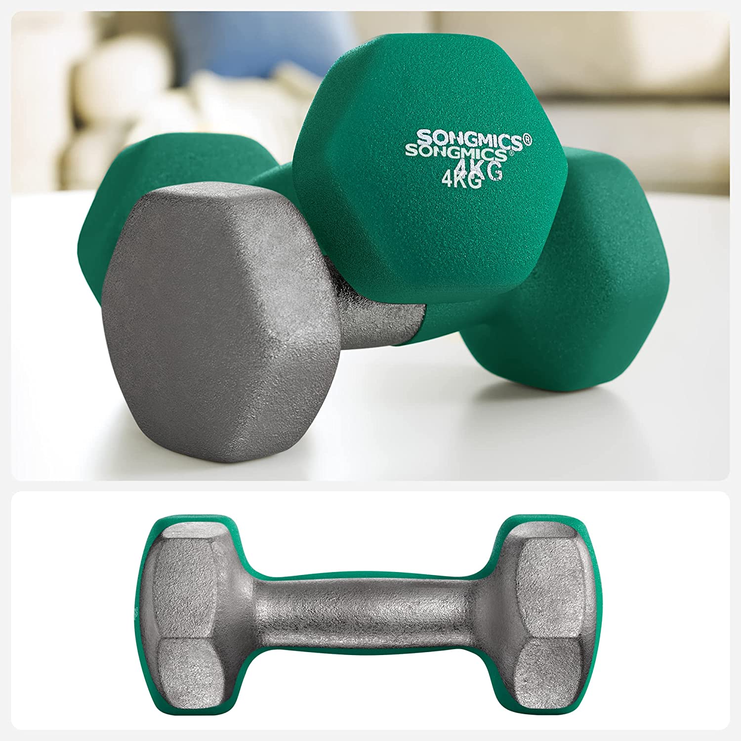 set bučica, 2-dijelni set bučica s protukliznom mat površinom 2 x 4 kg, zelena | SONGMICS-vitahome.hr