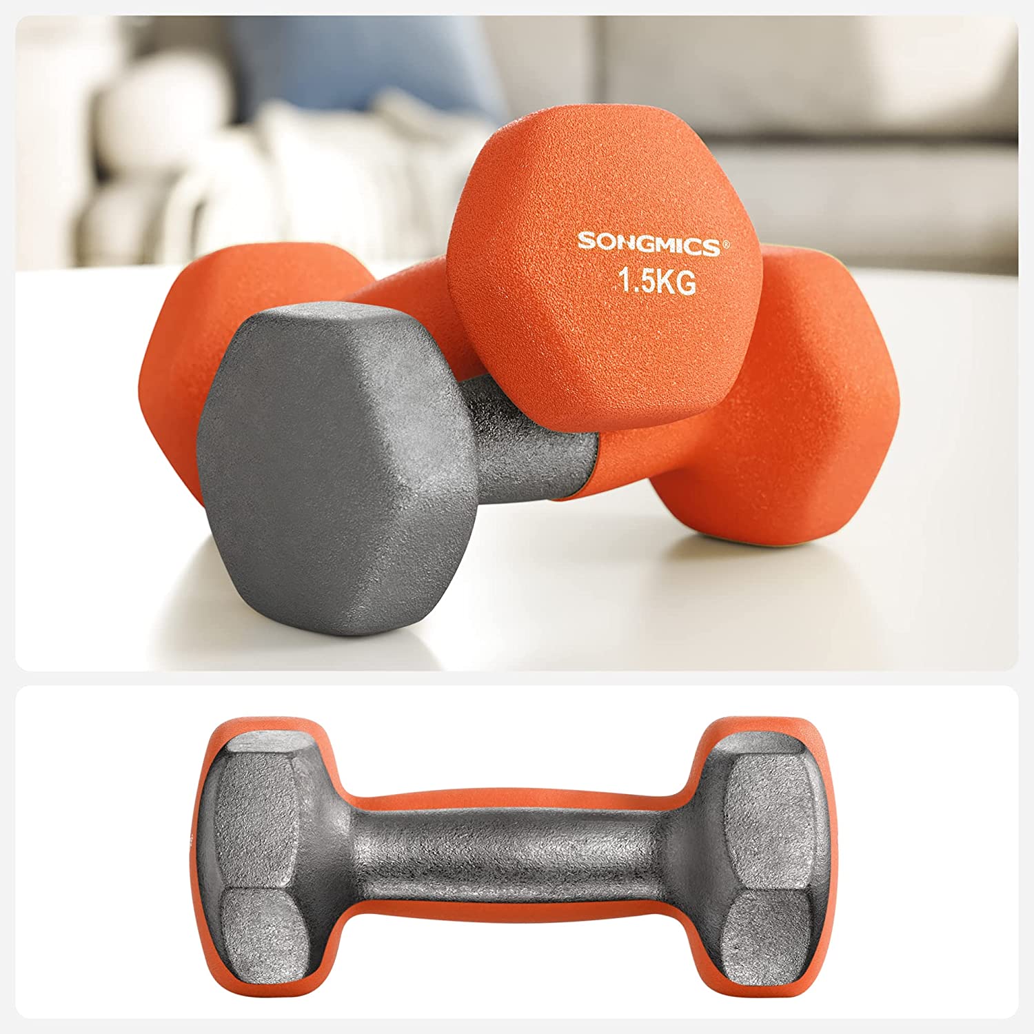 Set bučica 2 kom protuklizne 2 x 1,5 kg, narančaste | SONGMICS-vitahome.hr