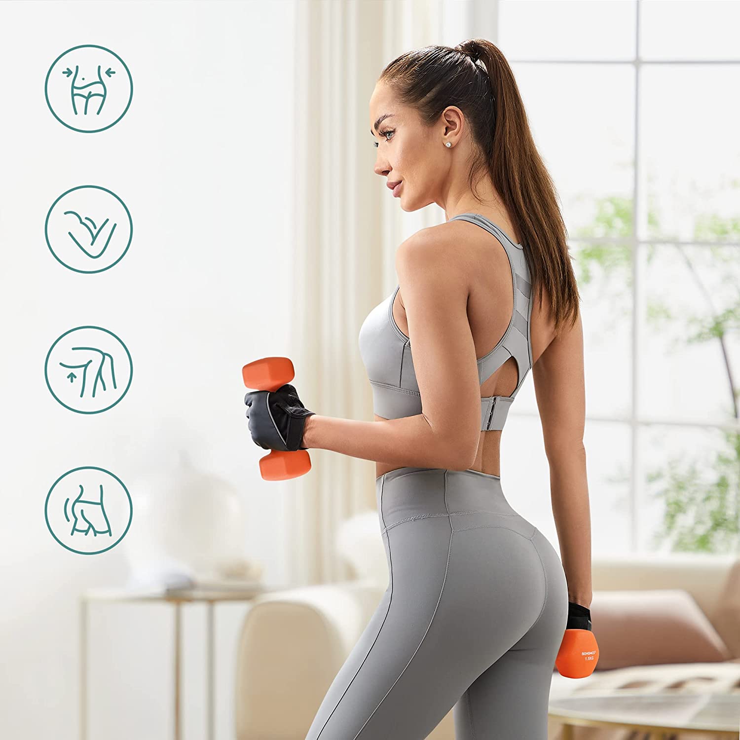 Set bučica 2 kom protuklizne 2 x 1,5 kg, narančaste | SONGMICS-vitahome.hr