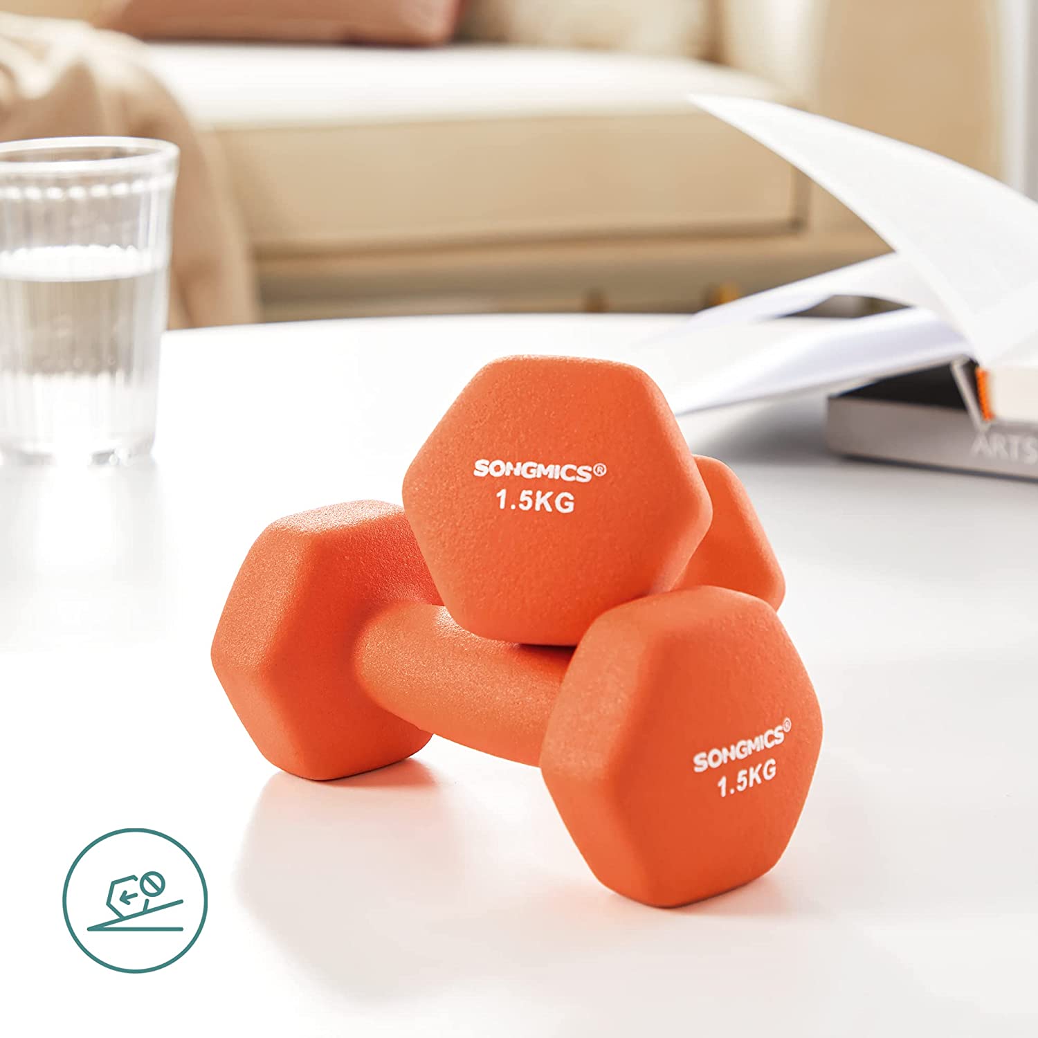 Set bučica 2 kom protuklizne 2 x 1,5 kg, narančaste | SONGMICS-vitahome.hr