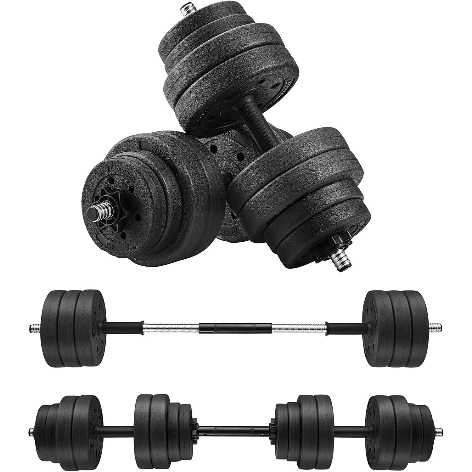 Set bučica, dodatna bučica sa šipkom, 30 kg, crna | SONGMICS-vitahome.hr