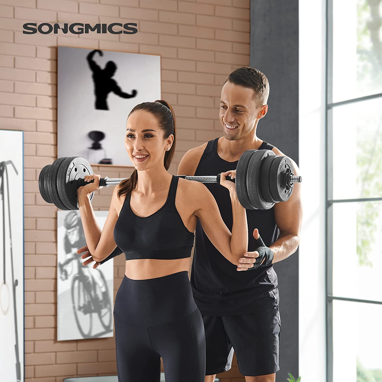 Set bučica, dodatna bučica sa šipkom, 30 kg, crna | SONGMICS-vitahome.hr