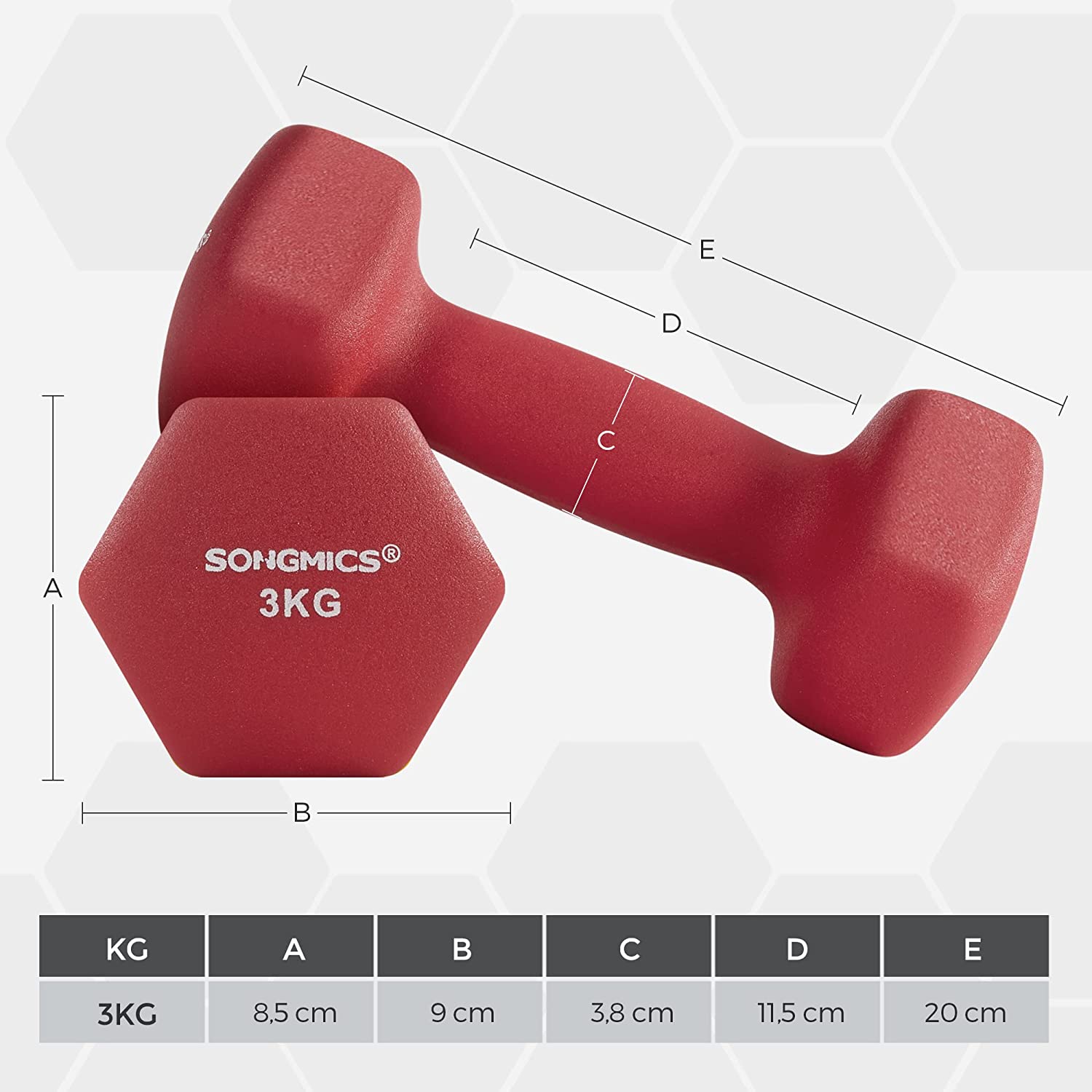 Set bučica, neklizajuće bučice s mat površinom, crvene boje | SONGMICS-vitahome.hr