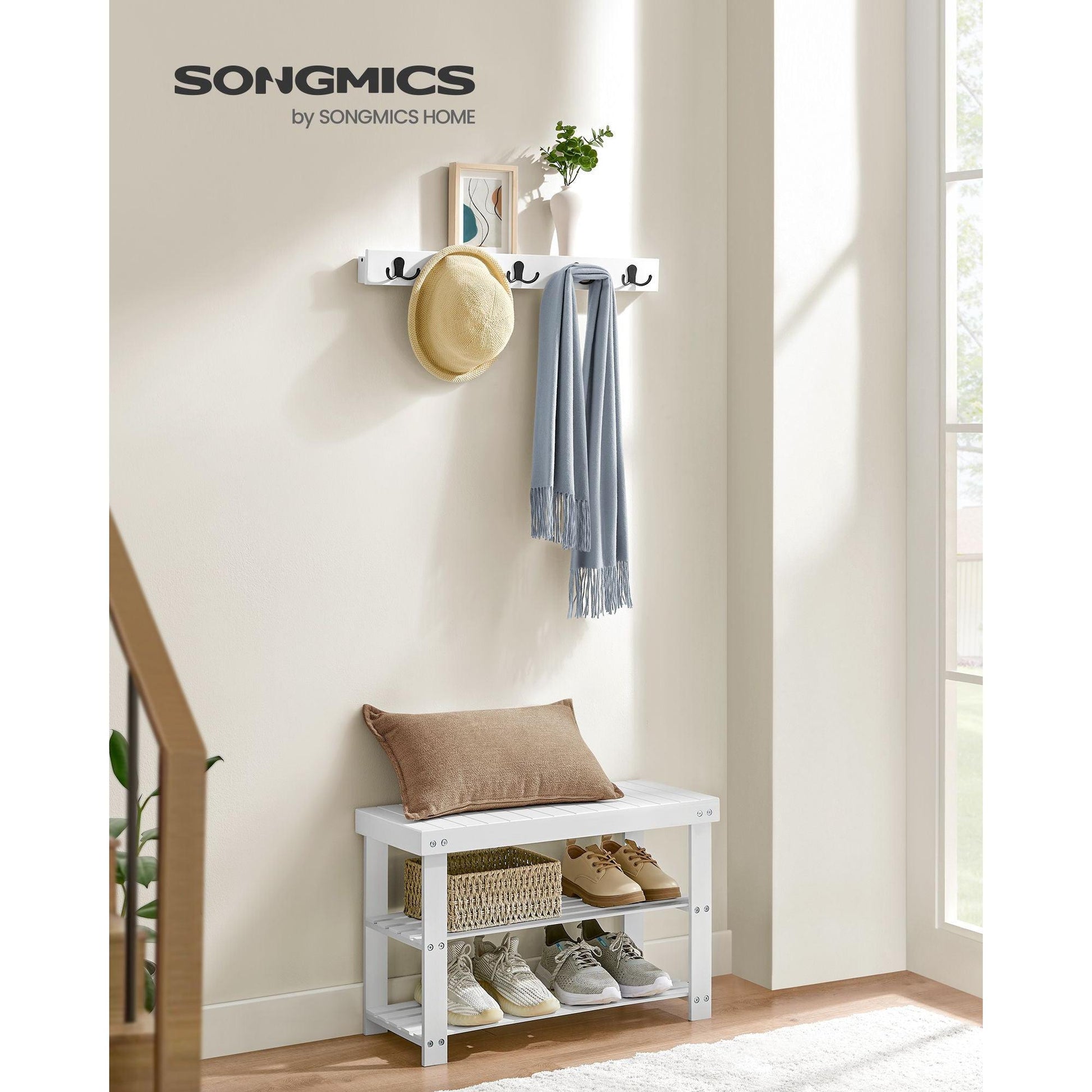 Set klupa sa policama za cipele i vješalica za kapute, bijela boja | SONGMICS-vitahome.hr