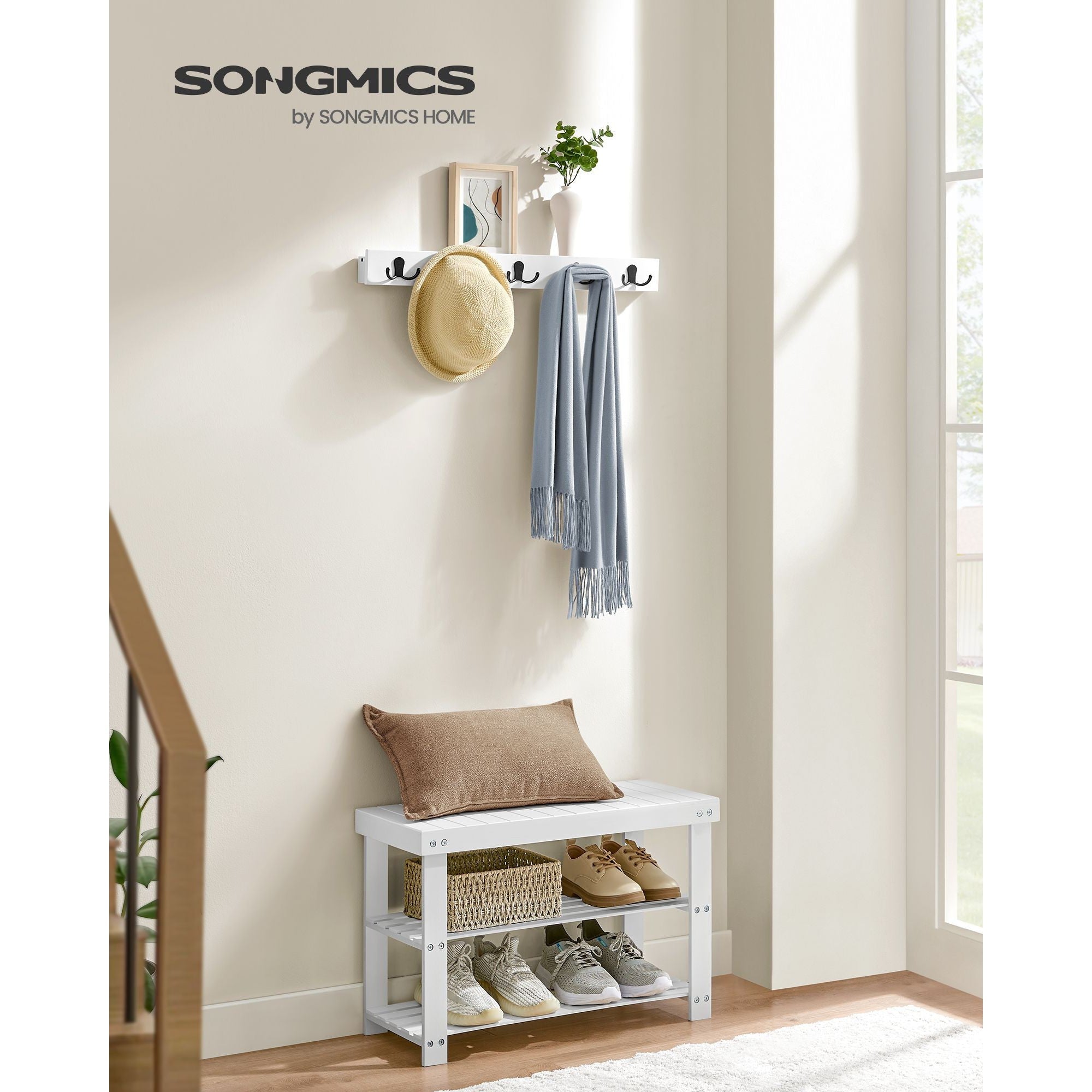 Set klupa sa policama za cipele i vješalica za kapute, bijela boja | SONGMICS-vitahome.hr
