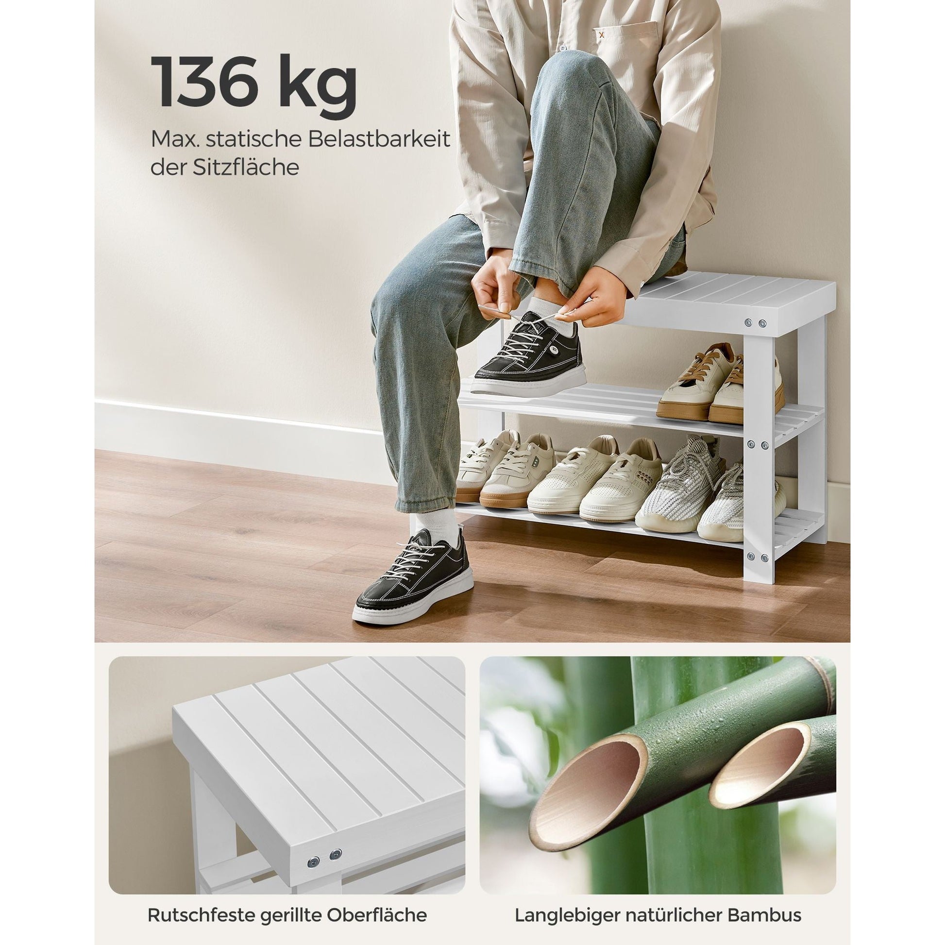 Set klupa sa policama za cipele i vješalica za kapute, bijela boja | SONGMICS-vitahome.hr