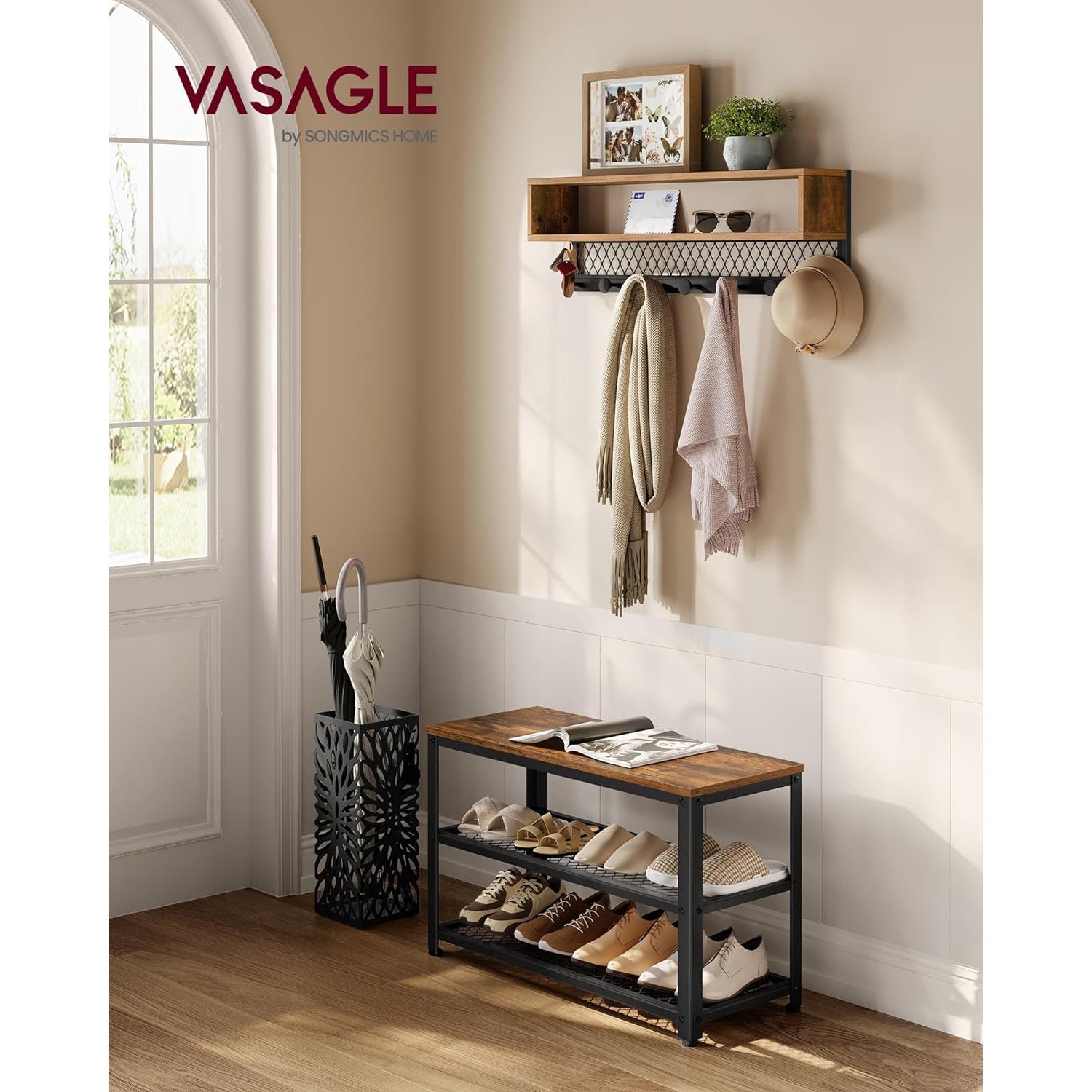Set klupa za cipele sa stalakom za kapute, vintage smeđe boje | VASAGLE-vitahome.hr