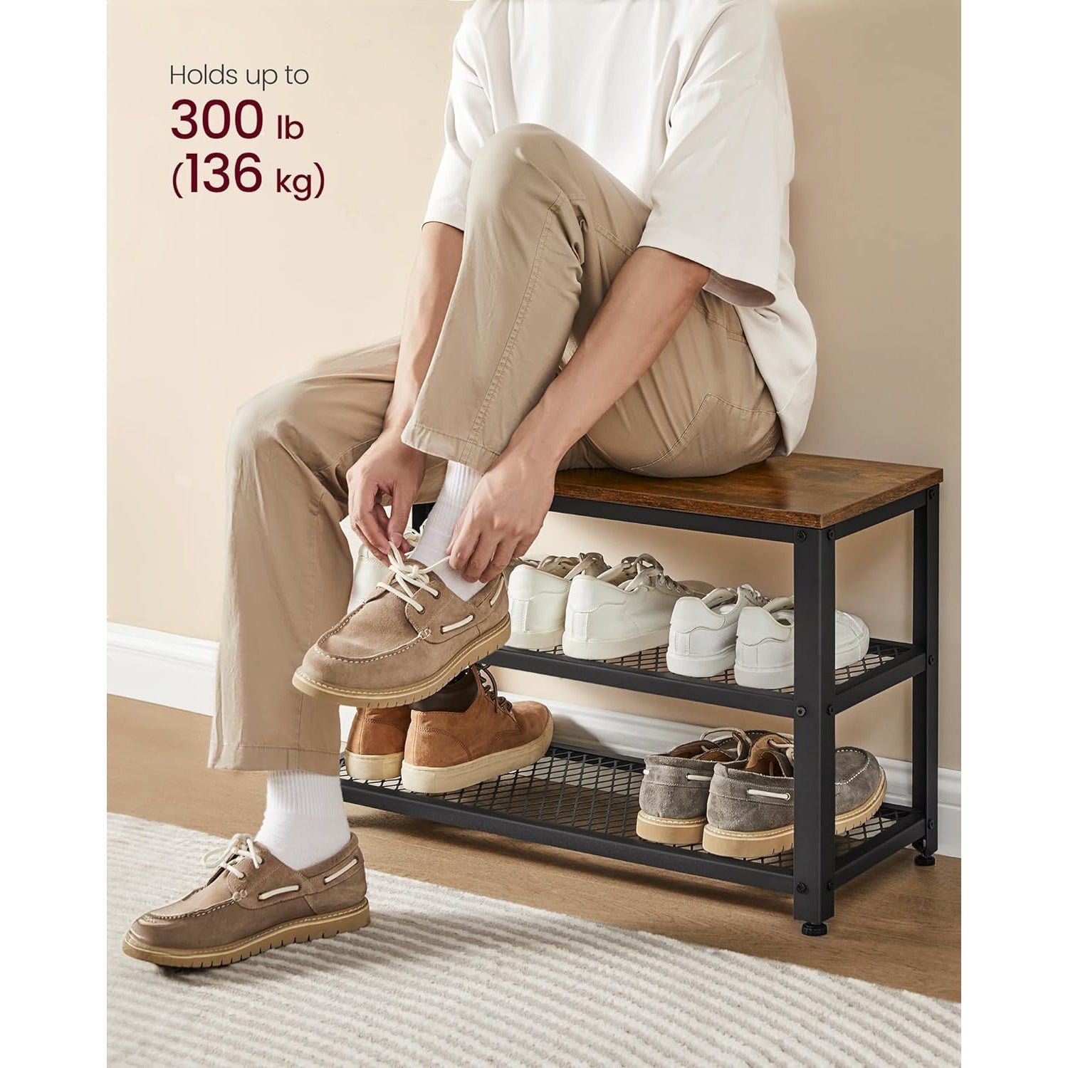 Set klupa za cipele sa stalakom za kapute, vintage smeđe boje | VASAGLE-vitahome.hr