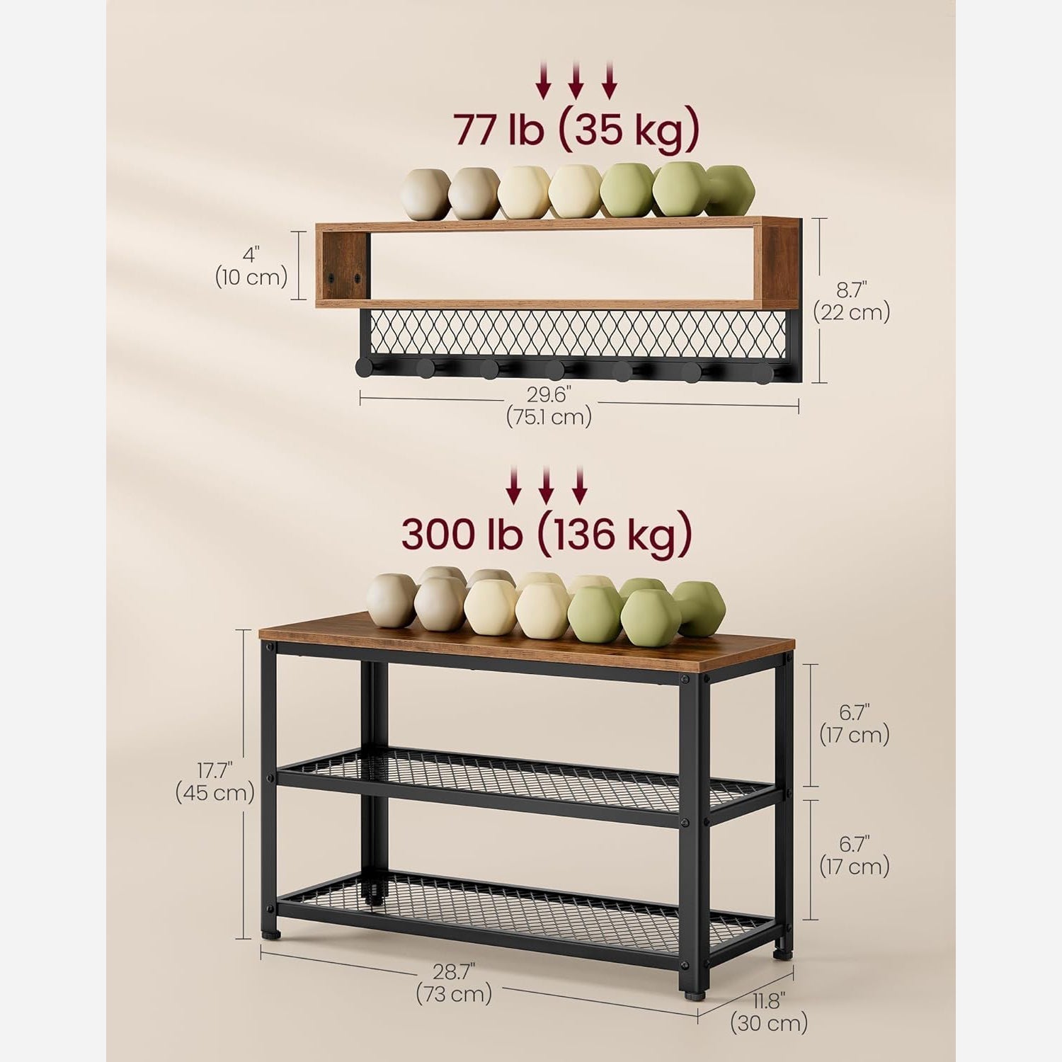 Set klupa za cipele sa stalakom za kapute, vintage smeđe boje | VASAGLE-vitahome.hr