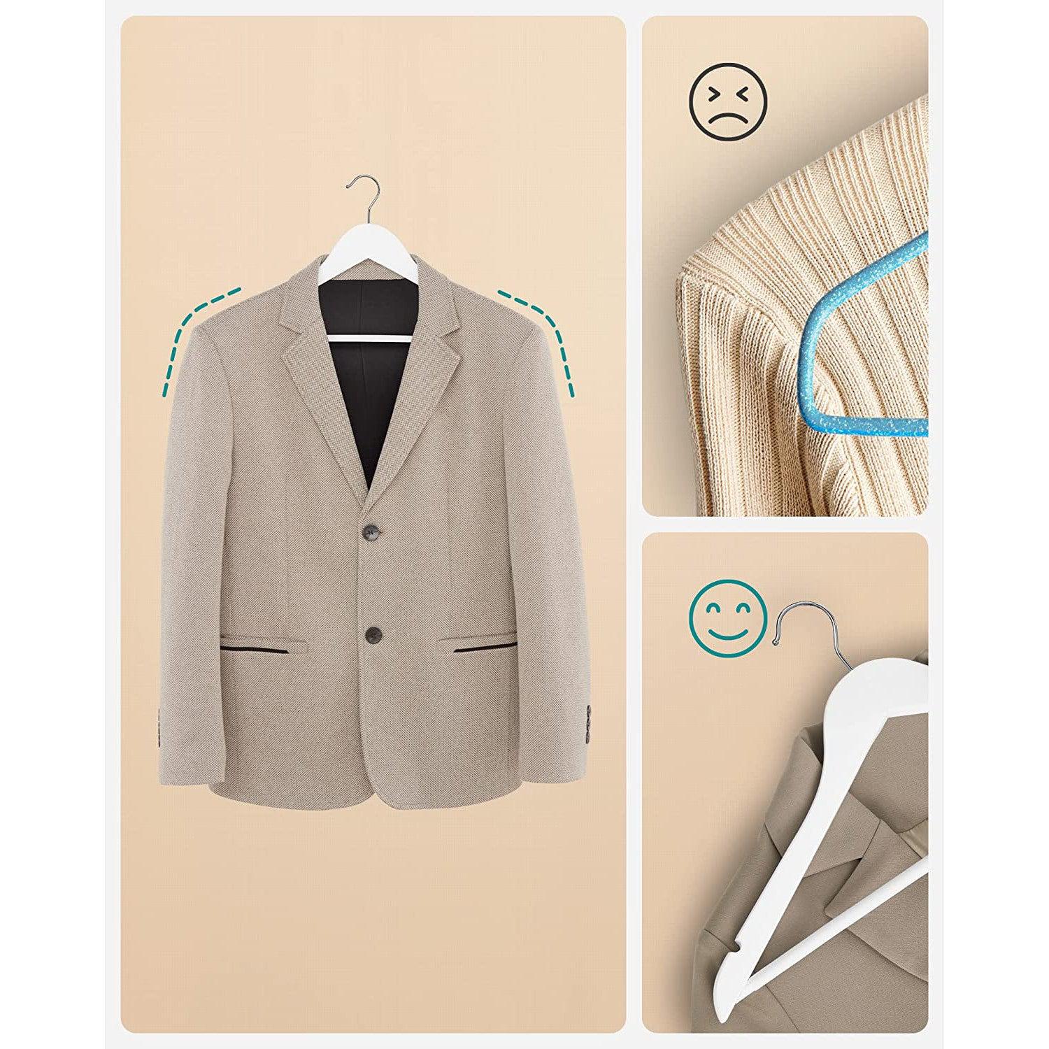 Set od 10 drvenih, protukliznih vješalica, standardnog oblika, bijele | SONGMICS-vitahome.hr