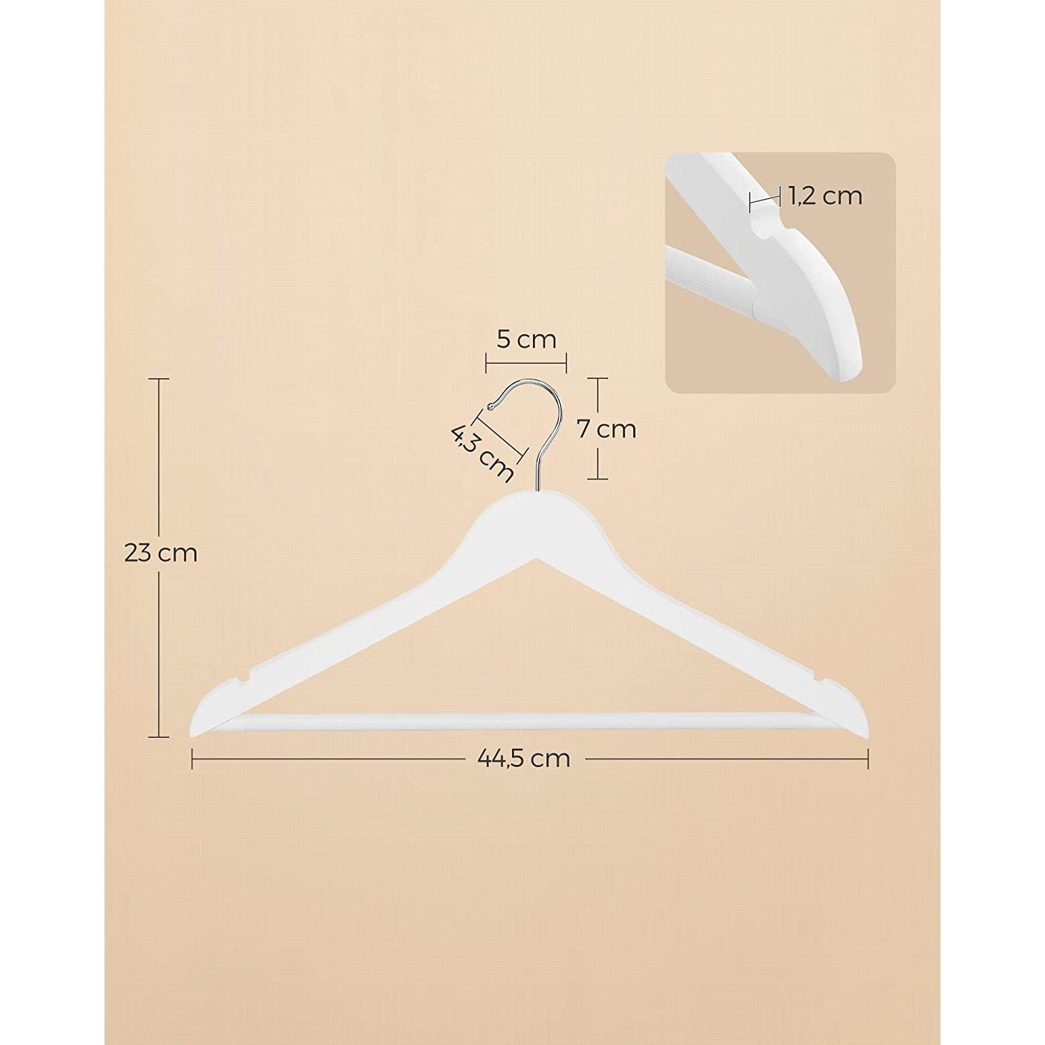 Set od 10 drvenih, protukliznih vješalica, standardnog oblika, bijele | SONGMICS-vitahome.hr