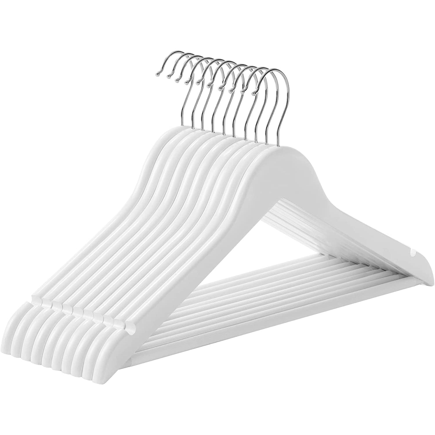 Set od 10 drvenih, protukliznih vješalica, standardnog oblika, bijele | SONGMICS-vitahome.hr