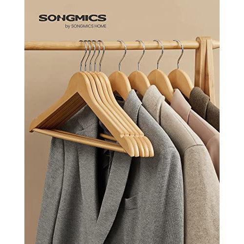 Set od 10 drvenih vješalica s izrezima za ramena, traka za hlače, prirodne boje | SONGMICS-vitahome.hr