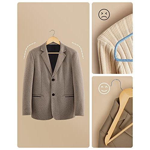 Set od 10 drvenih vješalica s izrezima za ramena, traka za hlače, prirodne boje | SONGMICS-vitahome.hr