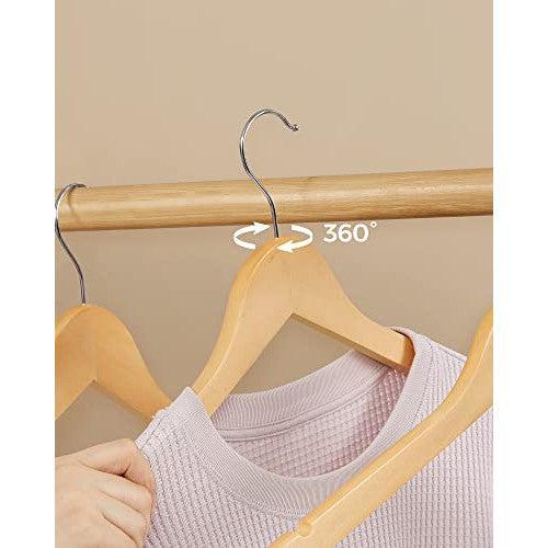 Set od 10 drvenih vješalica s izrezima za ramena, traka za hlače, prirodne boje | SONGMICS-vitahome.hr