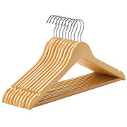 Set od 10 drvenih vješalica s izrezima za ramena, traka za hlače, prirodne boje | SONGMICS-vitahome.hr