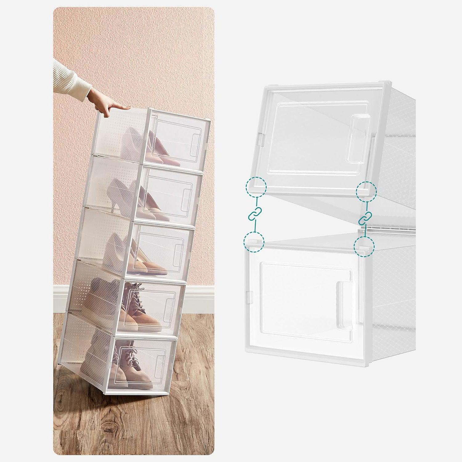 Set od 12 kutija za cipele, kutije za pohranu koje se mogu složiti, prozirno-bijele | SONGMICS-vitahome.hr