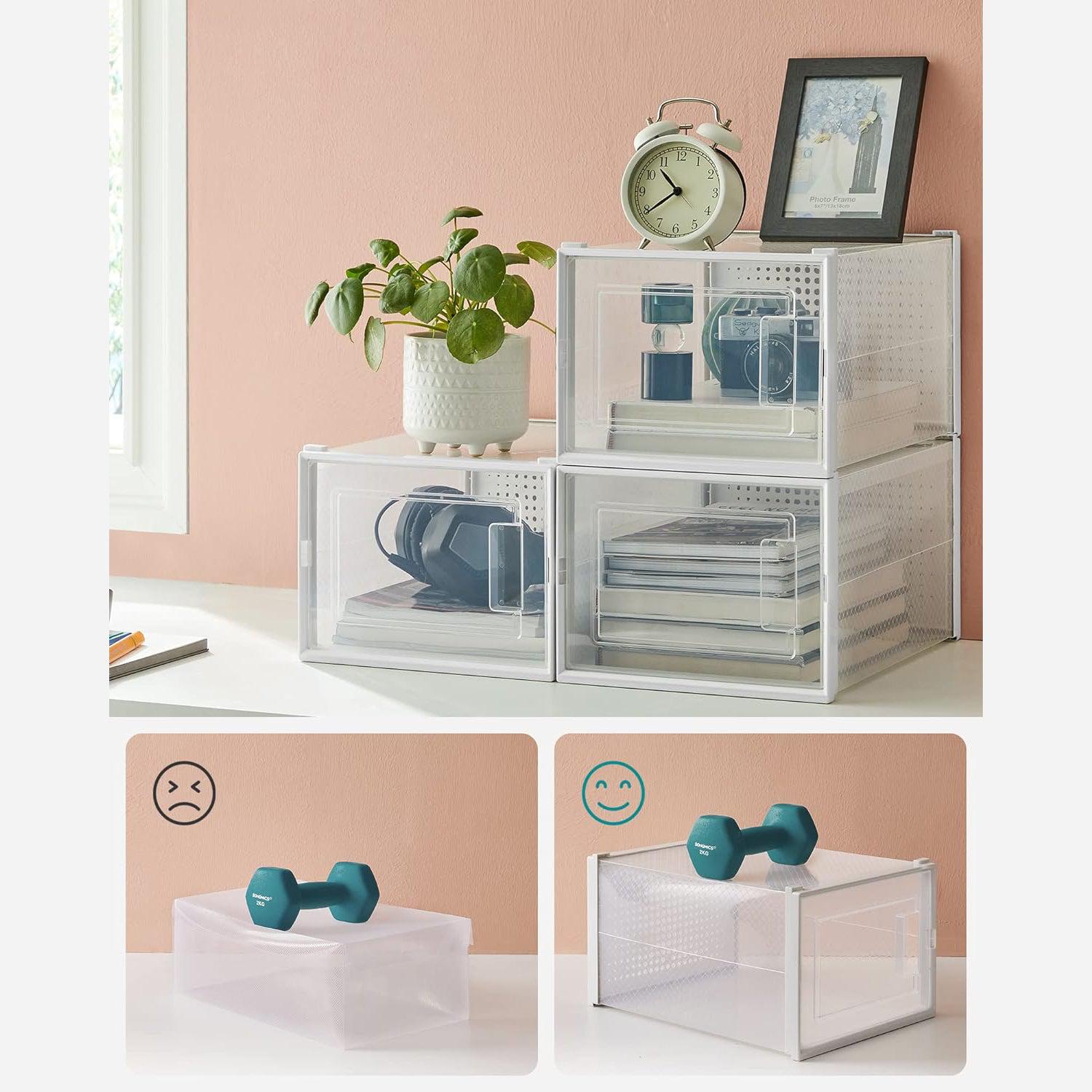 Set od 12 kutija za cipele, kutije za pohranu koje se mogu složiti, prozirno-bijele | SONGMICS-vitahome.hr