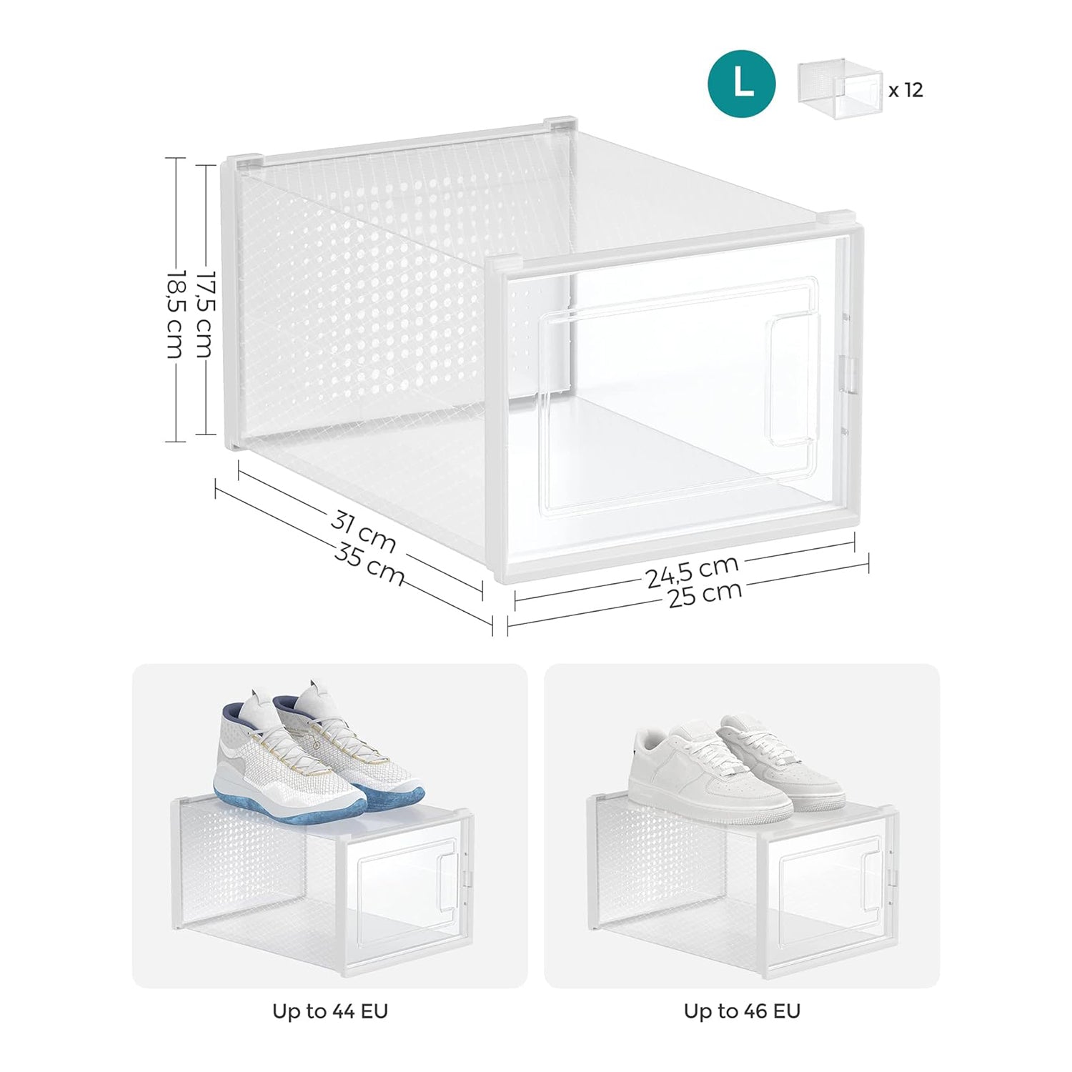 Set od 12 kutija za cipele, kutije za pohranu koje se mogu složiti, prozirno-bijele | SONGMICS-vitahome.hr