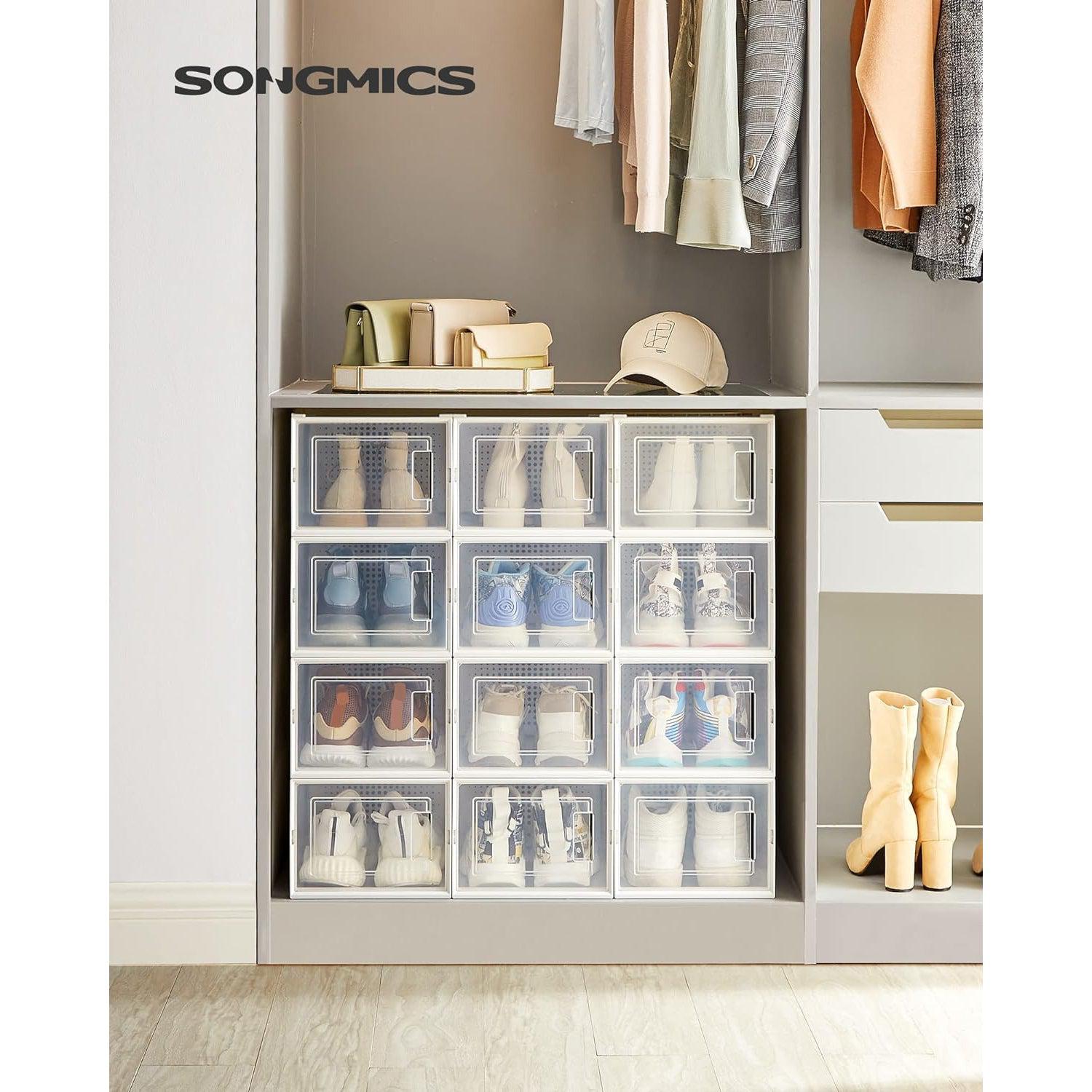 Set od 12 kutija za cipele, kutije za pohranu koje se mogu složiti, prozirno-bijele | SONGMICS-vitahome.hr