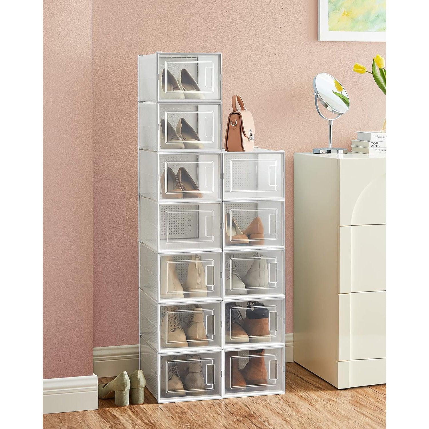 Set od 12 kutija za cipele, kutije za pohranu koje se mogu složiti, prozirno-bijele | SONGMICS-vitahome.hr