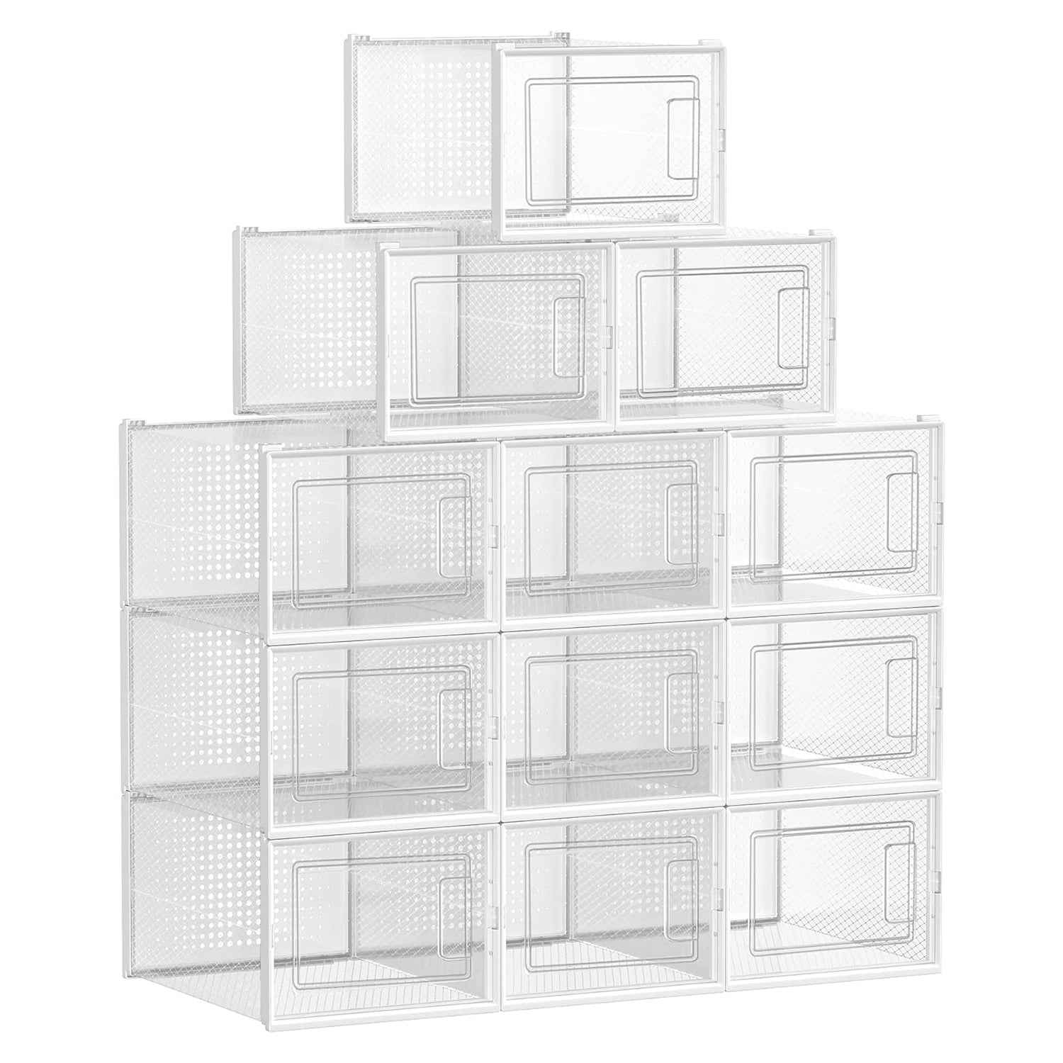 Set od 12 kutija za cipele, kutije za pohranu koje se mogu složiti, prozirno-bijele | SONGMICS-vitahome.hr